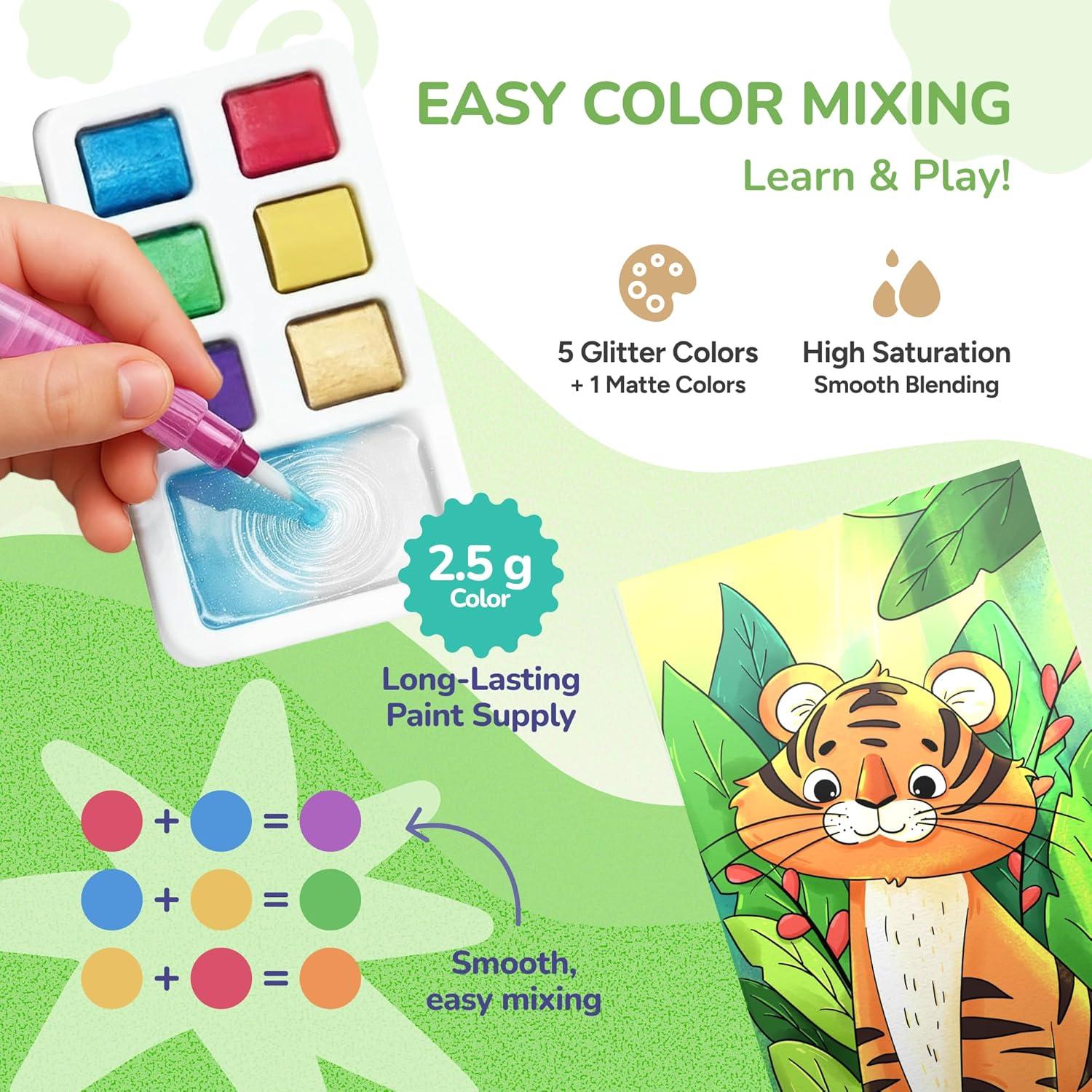 JoyCat Pocket Paint with Water Coloring Books for Kids, Art & Craft Activity Toy Set, Creative Travel & Home Painting Kit, Gifts for Girls & Boys Ages 3-8 (Animals)(2 Pack – Magical Pony & Animals)