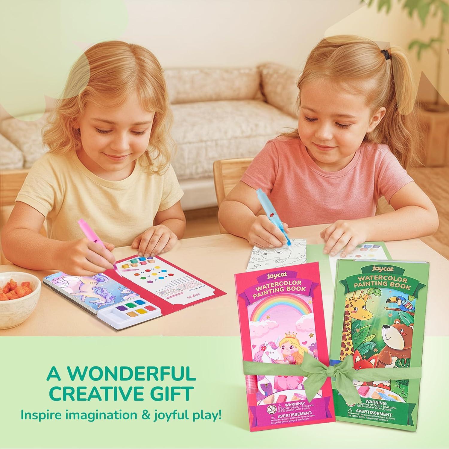 JoyCat Pocket Paint with Water Coloring Books for Kids, Art & Craft Activity Toy Set, Creative Travel & Home Painting Kit, Gifts for Girls & Boys Ages 3-8 (Animals)(2 Pack – Magical Pony & Animals)
