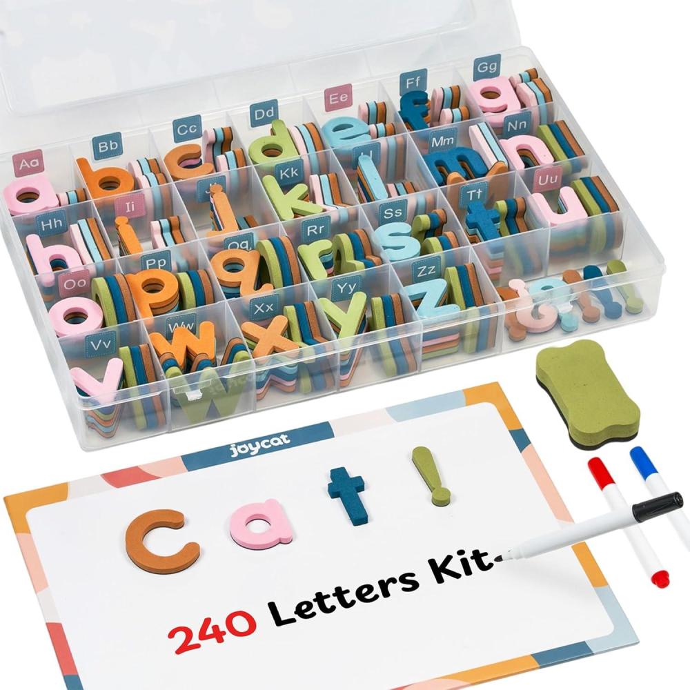 Joycat Macaron Magnetic Letters Kit 240 Pcs with Double-Sided Magnetic Board – Foam Alphabet Letters for Classroom, Toddler Spelling & Learning Set, Preschool Educational Toy Gift(Morandi 240 Pcs Letters Kit)