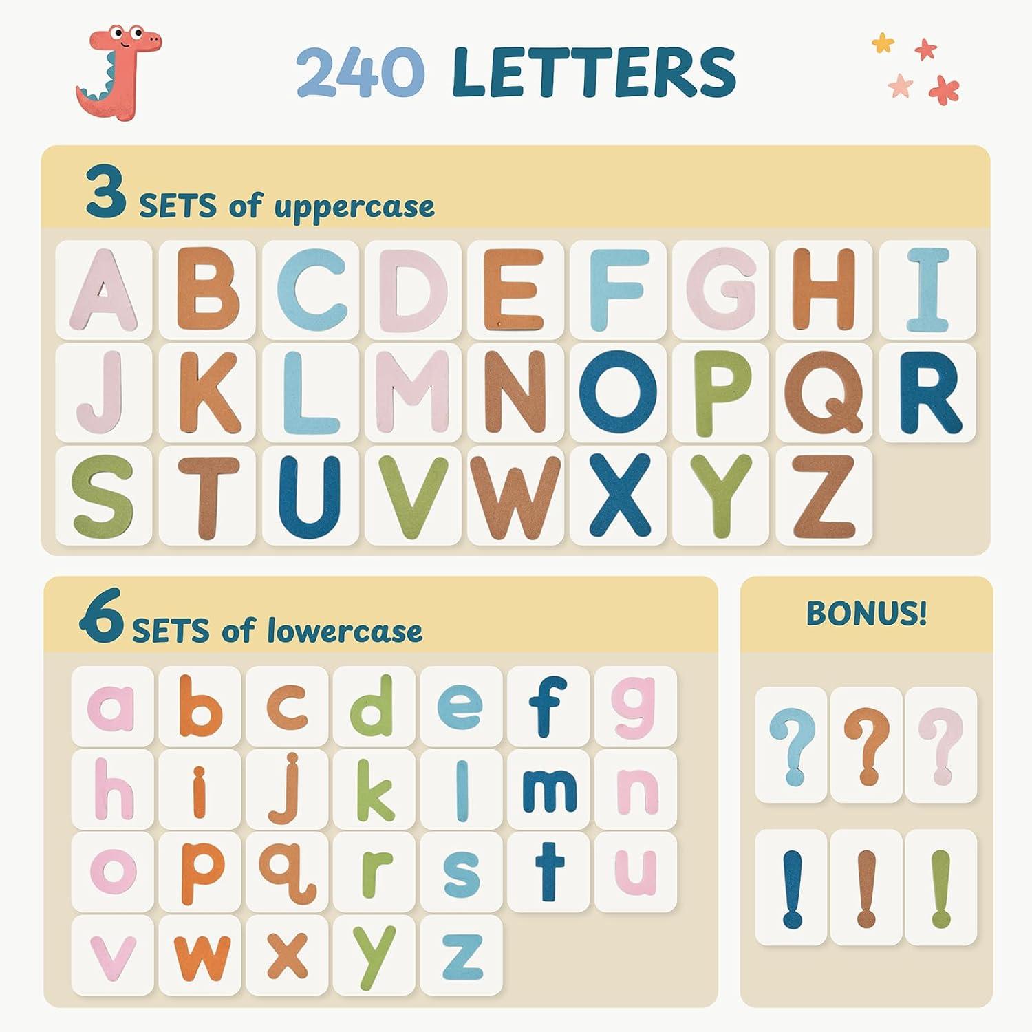 Joycat Macaron Magnetic Letters Kit 240 Pcs with Double-Sided Magnetic Board – Foam Alphabet Letters for Classroom, Toddler Spelling & Learning Set, Preschool Educational Toy Gift(Morandi 240 Pcs Letters Kit)