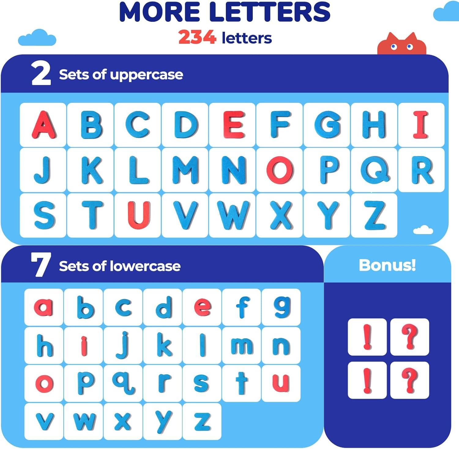 JoyCat Classroom Magnetic Letters Kit 238 Pcs with Double-Side Magnet Board – Foam Fridge Alphabet Letters for Kids Spelling and Learning(1)