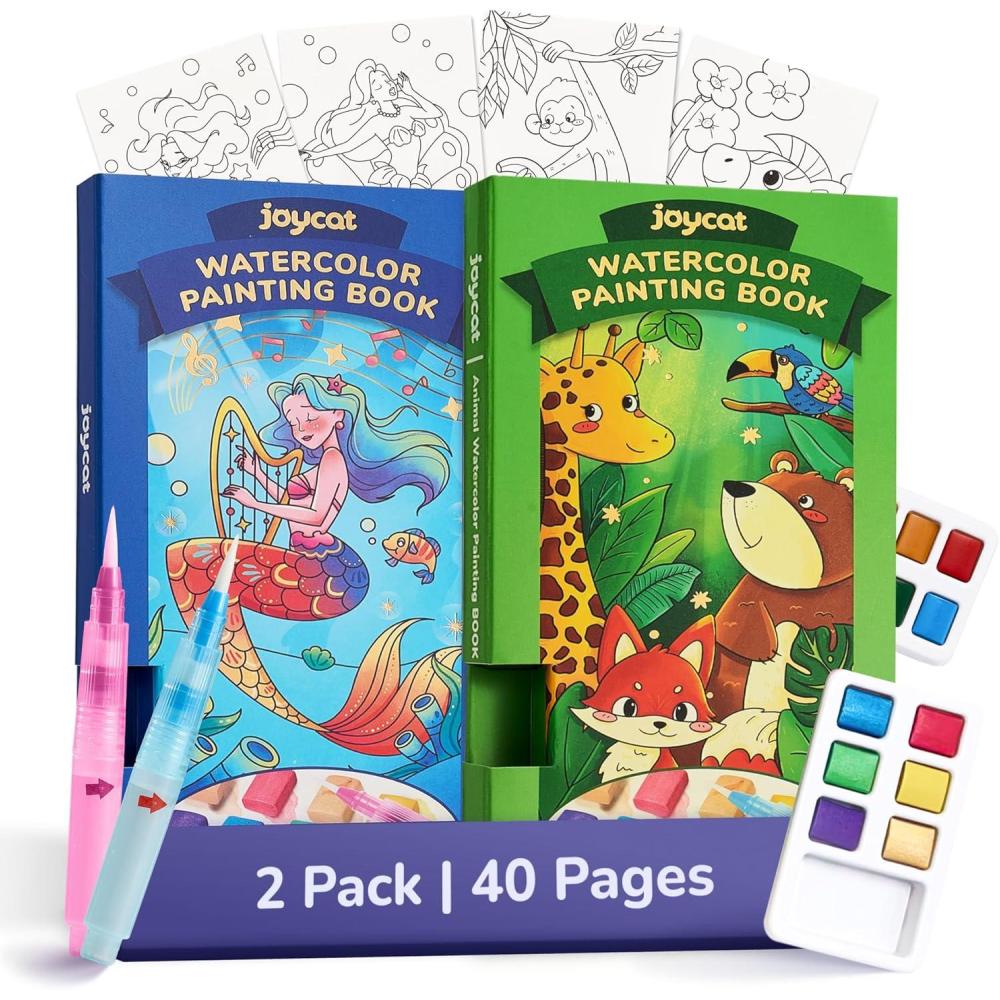 JoyCat Pocket Paint with Water Coloring Books for Kids, Art & Craft Activity Toy Set, Creative Travel & Home Painting Kit, Gifts for Girls & Boys Ages 3-8 (Animals)(2 Pack – Ocean Princess & Animals)