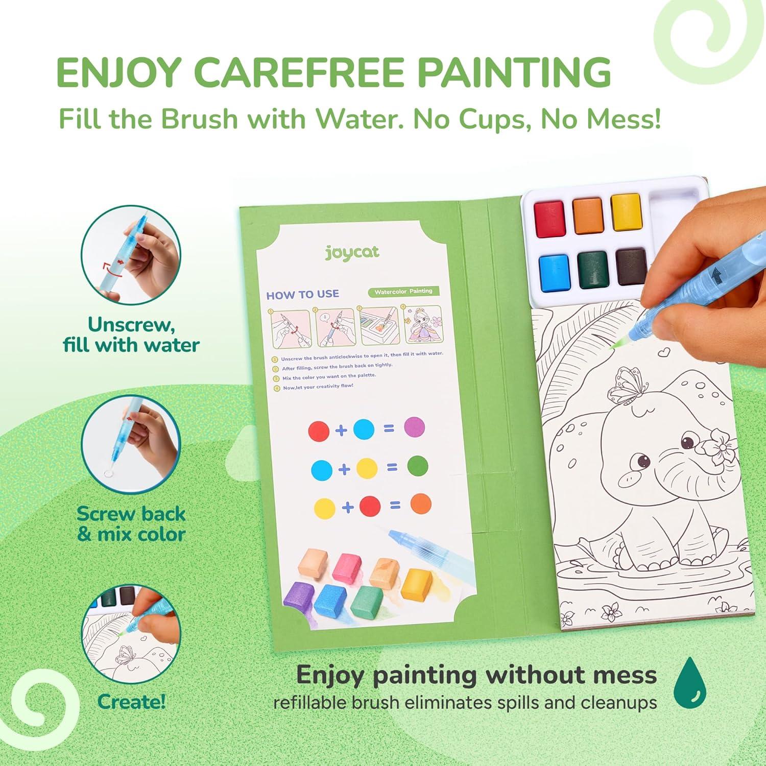 JoyCat Pocket Paint with Water Coloring Books for Kids, Art & Craft Activity Toy Set, Creative Travel & Home Painting Kit, Gifts for Girls & Boys Ages 3-8 (Animals)(2 Pack – Ocean Princess & Animals)