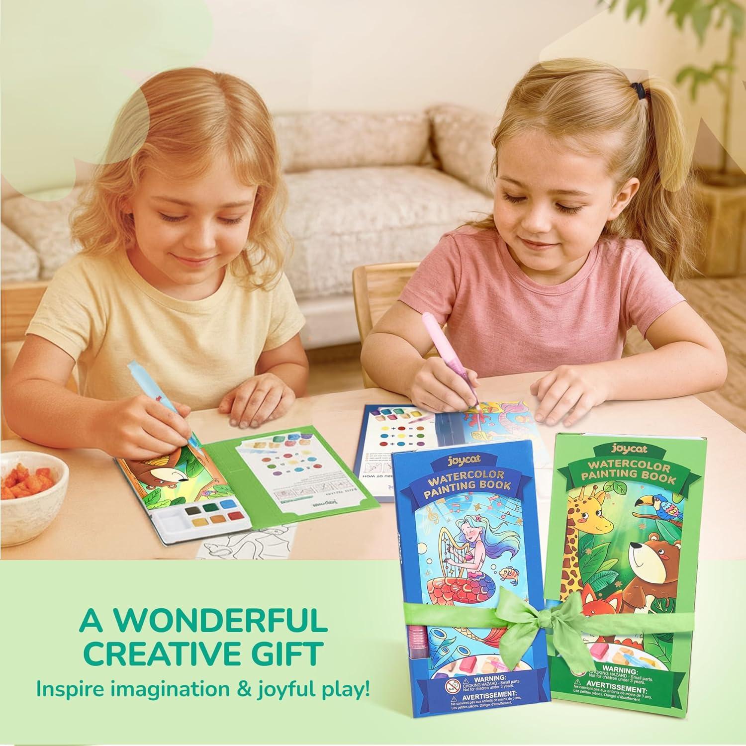 JoyCat Pocket Paint with Water Coloring Books for Kids, Art & Craft Activity Toy Set, Creative Travel & Home Painting Kit, Gifts for Girls & Boys Ages 3-8 (Animals)(2 Pack – Ocean Princess & Animals)