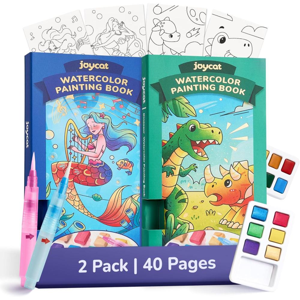 JoyCat Pocket Paint with Water Coloring Books for Kids, Art & Craft Activity Toy Set, Creative Travel & Home Painting Kit, Gifts for Girls & Boys Ages 3-8 (Animals)(2 Pack – Ocean Princess & Dinosaurs)