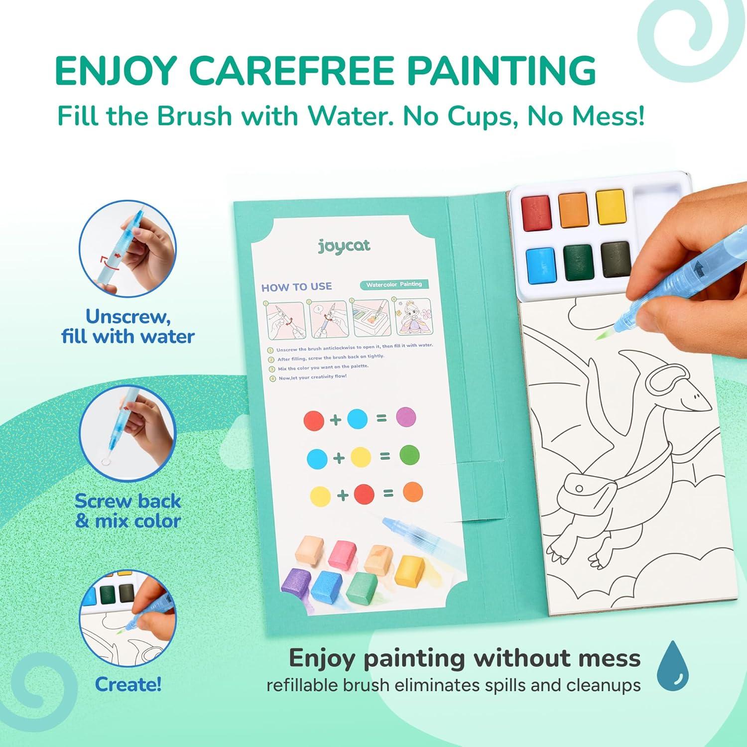 JoyCat Pocket Paint with Water Coloring Books for Kids, Art & Craft Activity Toy Set, Creative Travel & Home Painting Kit, Gifts for Girls & Boys Ages 3-8 (Animals)(2 Pack – Ocean Princess & Dinosaurs)