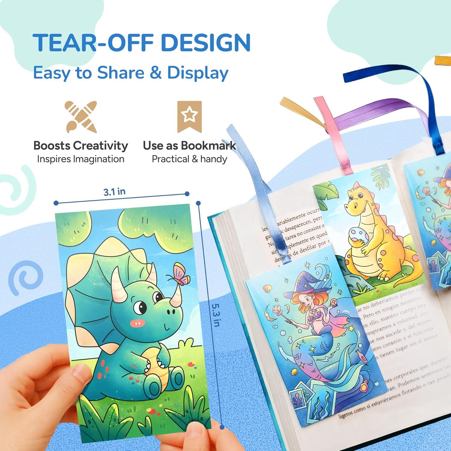 JoyCat Pocket Paint with Water Coloring Books for Kids, Art & Craft Activity Toy Set, Creative Travel & Home Painting Kit, Gifts for Girls & Boys Ages 3-8 (Animals)(2 Pack – Ocean Princess & Dinosaurs)