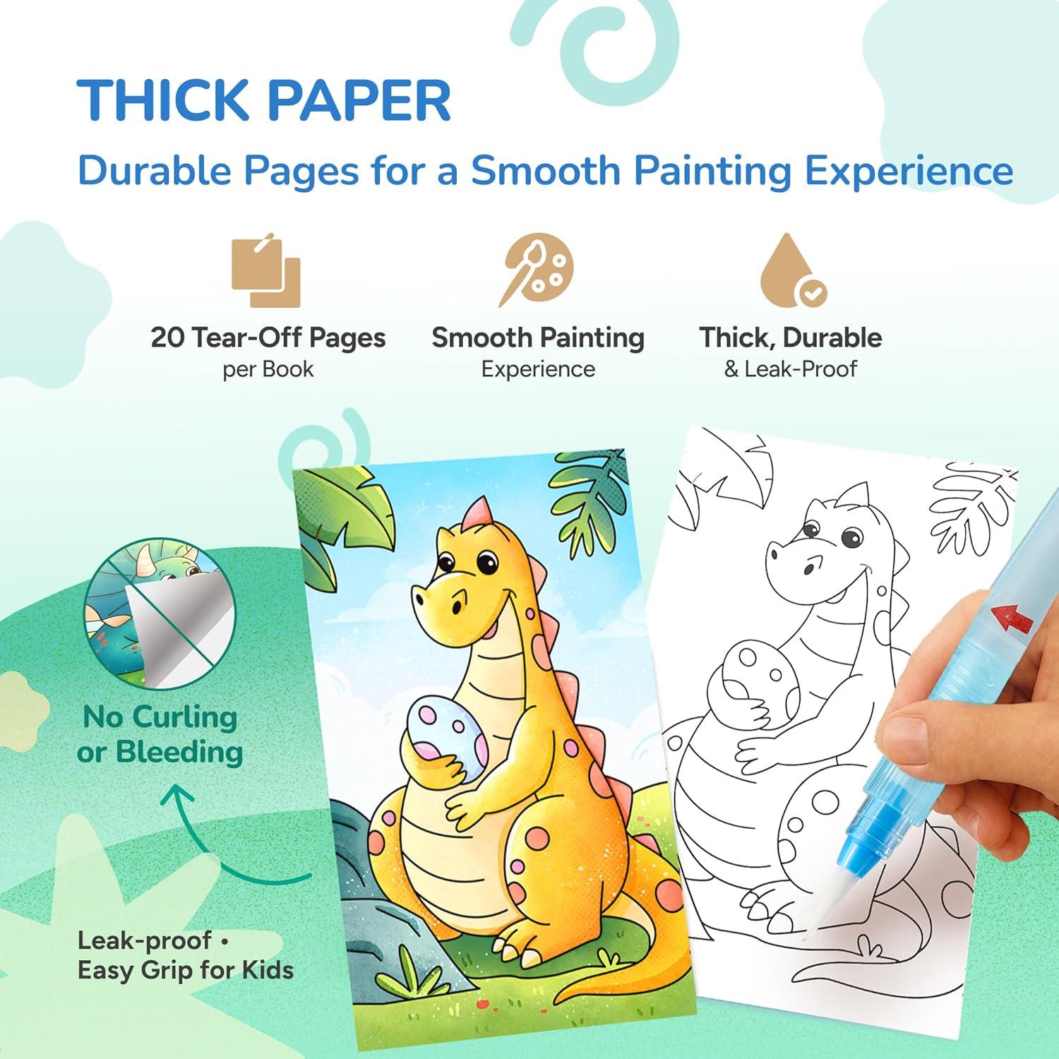 JoyCat Pocket Paint with Water Coloring Books for Kids, Art & Craft Activity Toy Set, Creative Travel & Home Painting Kit, Gifts for Girls & Boys Ages 3-8 (Animals)(2 Pack – Ocean Princess & Dinosaurs)