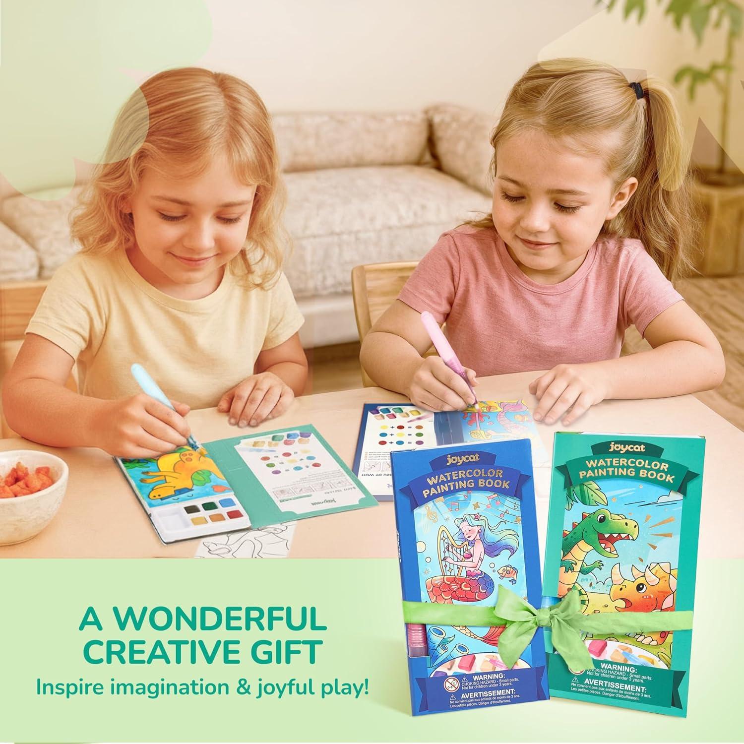 JoyCat Pocket Paint with Water Coloring Books for Kids, Art & Craft Activity Toy Set, Creative Travel & Home Painting Kit, Gifts for Girls & Boys Ages 3-8 (Animals)(2 Pack – Ocean Princess & Dinosaurs)