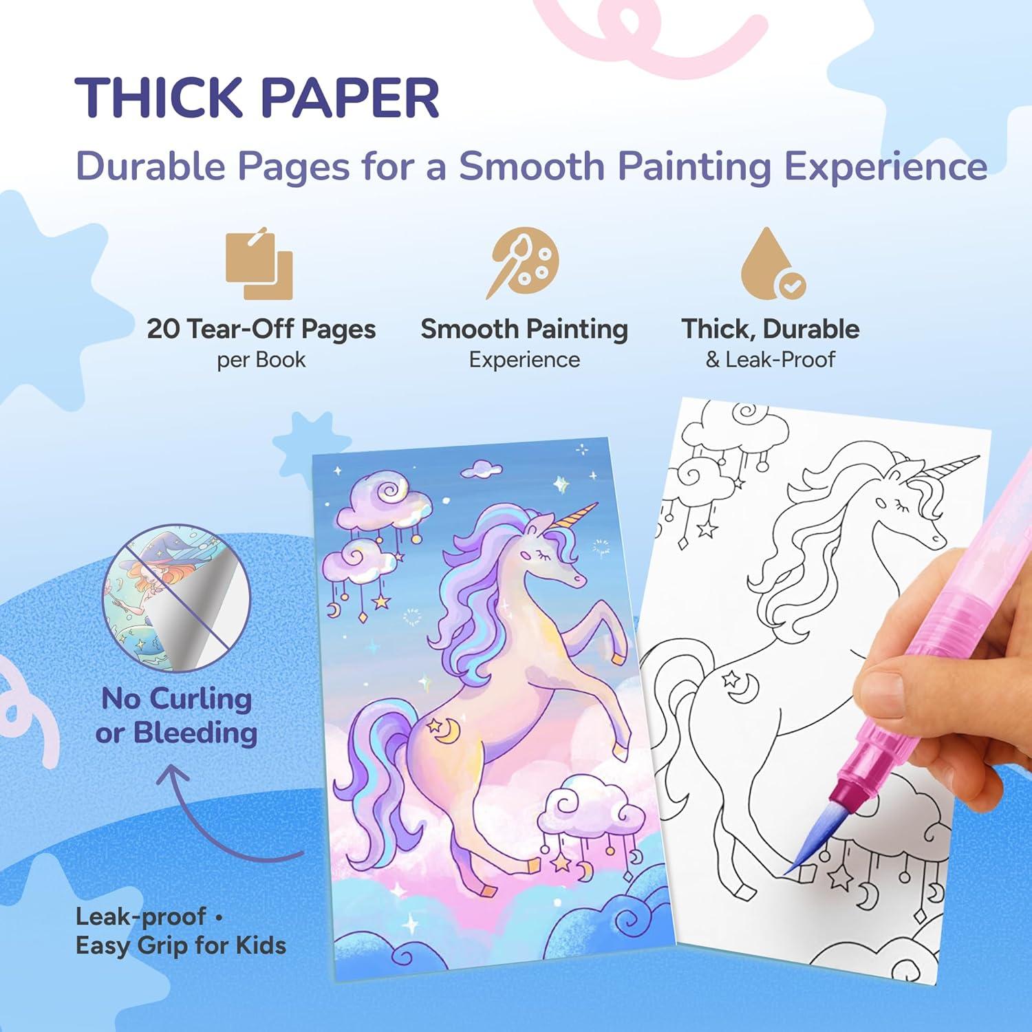 JoyCat Pocket Paint with Water Coloring Books for Kids, Art & Craft Activity Toy Set, Creative Travel & Home Painting Kit, Gifts for Girls & Boys Ages 3-8 (Animals)(2 Pack – Magical Pony & Ocean Princess)