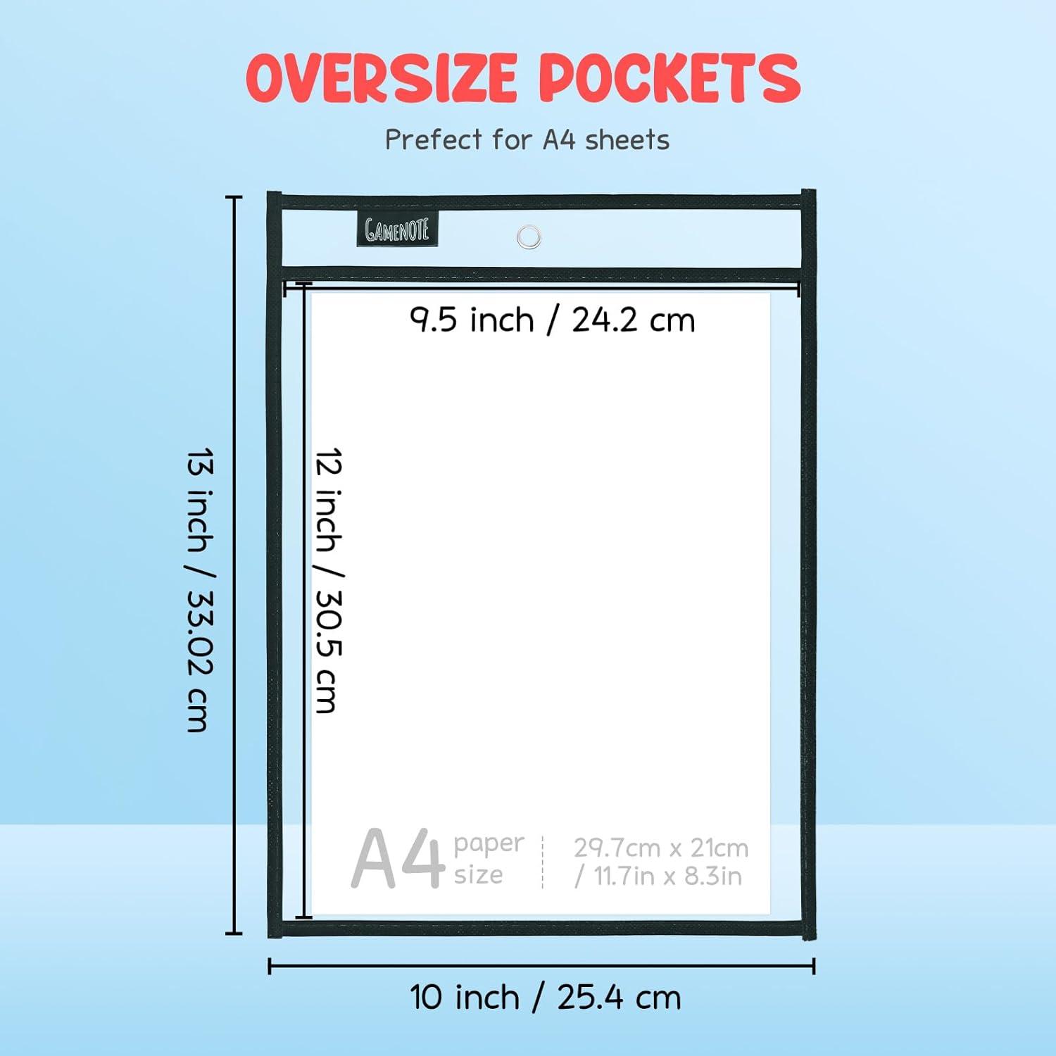 Gamenote Dry Erase Pockets 30 Pack with Rings, Oversized Reusable Plastic Sleeves Shop Job Ticket Holders Sheet Protectors Teacher Supplies Organization for Classroom Must Have, 10×14 Inches (Black)(Black)