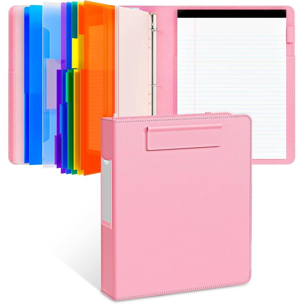 JoyCat 3 Ring Binder Clipboard with Storage,12.4″x10.2″ Magnetic Clipboard Folder with 5 Dividers with Expandable Pockets,Refillable Lined Notepad (11″ x 8.5″),Ideal for School Office Nursing (Flower)(Pink)
