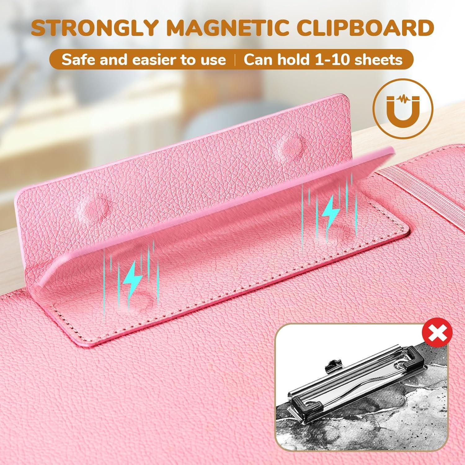 JoyCat 3 Ring Binder Clipboard with Storage,12.4″x10.2″Magnetic Clipboard Folder with 5 Expandable Folders,Refillable Lined Notepad (11″ x 8.5″),Ideal for School Office Nursing(Pink)(Pink)