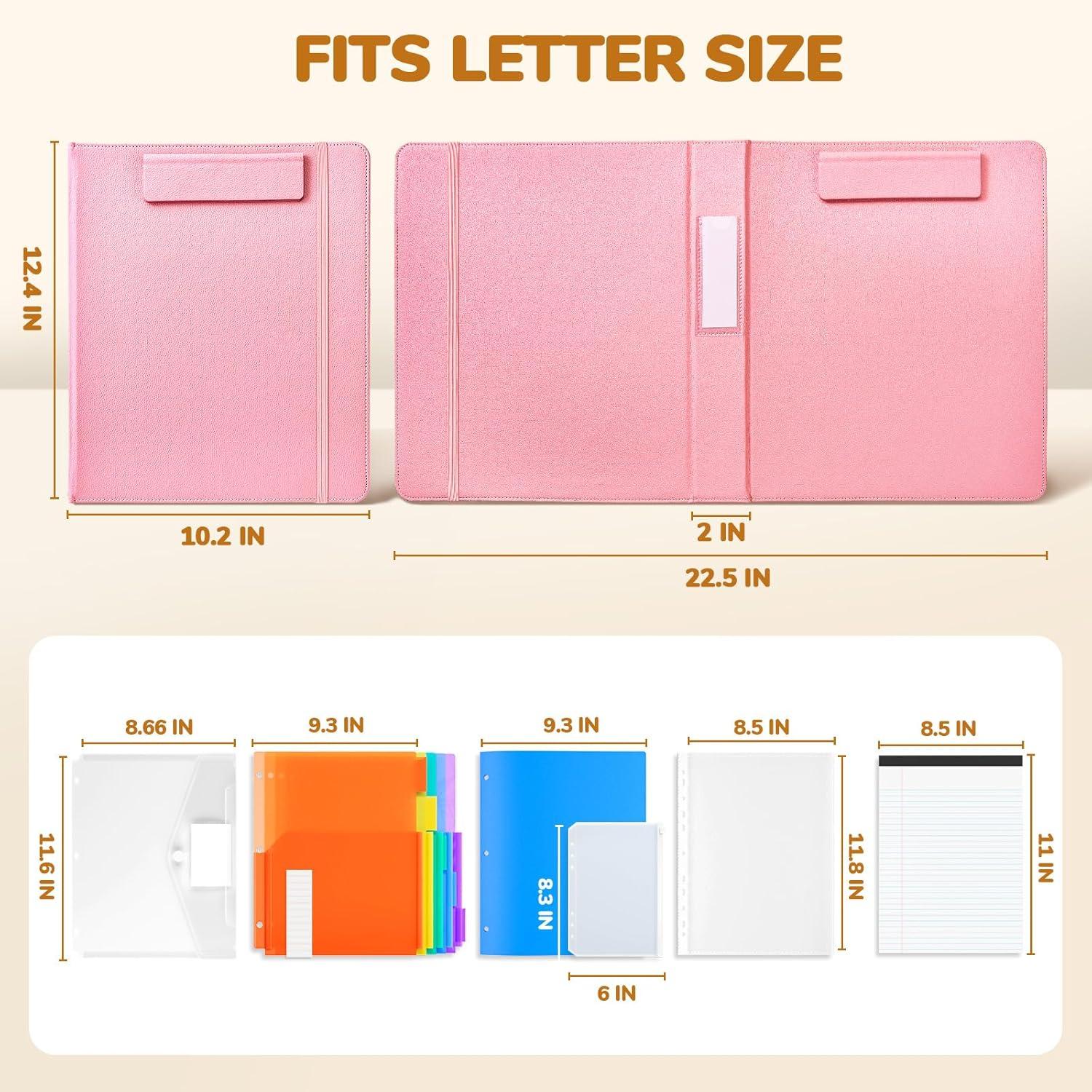 JoyCat 3 Ring Binder Clipboard with Storage,12.4″x10.2″Magnetic Clipboard Folder with 5 Expandable Folders,Refillable Lined Notepad (11″ x 8.5″),Ideal for School Office Nursing(Pink)(Pink)