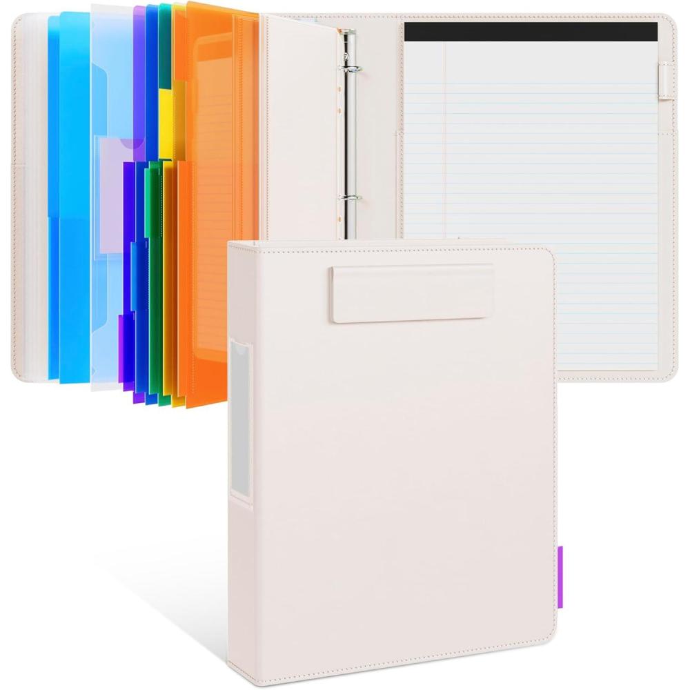 JoyCat 3 Ring Binder Clipboard with Storage,12.4″x10.2″Magnetic Clipboard Folder with 5 Expandable Folders,Refillable Lined Notepad (11″ x 8.5″),Ideal for School Office Nursing(Pink)(Beige)