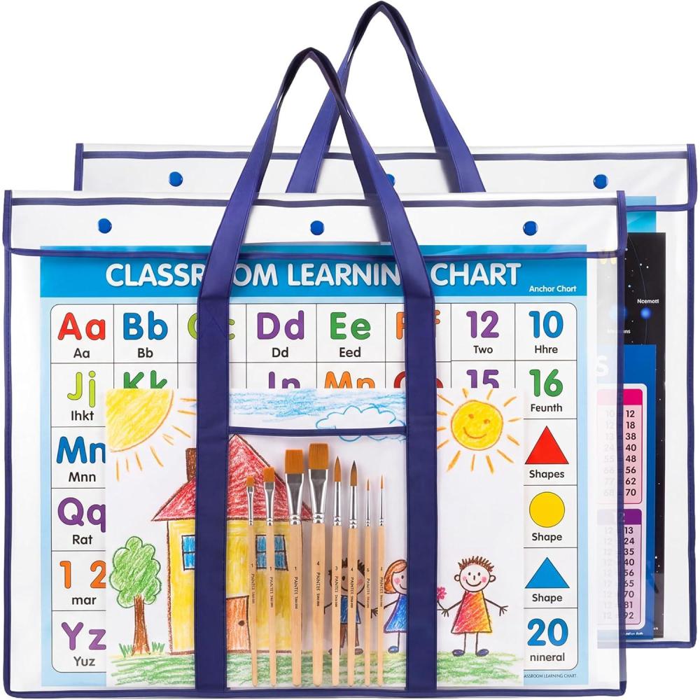 GAMENOTE 2 Pack Large Poster Storage Bag (31.5″×25.5″) Bulletin Board Holder Art Portfolio Container for Teachers Classroom Organization(2)