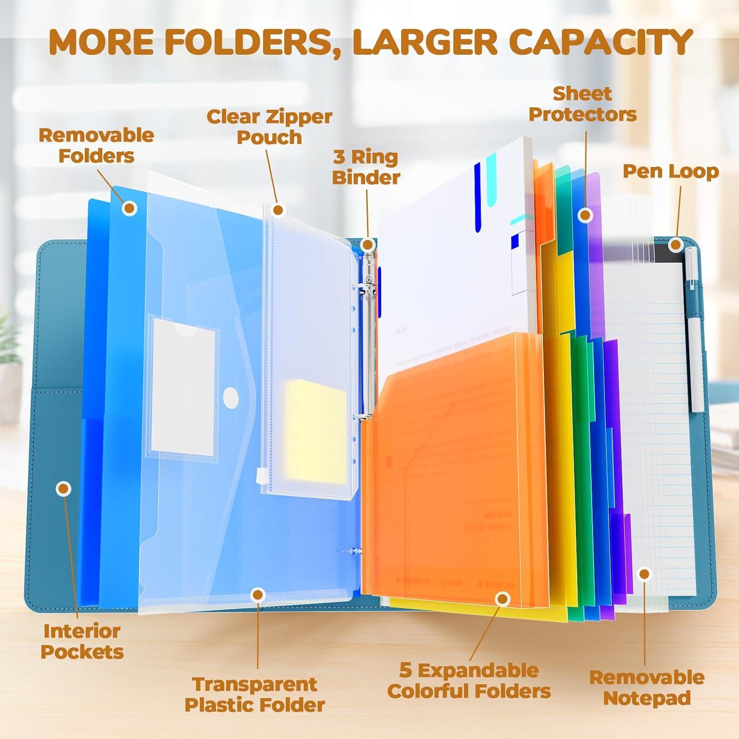 JoyCat 3 Ring Binder Clipboard with Storage,12.4″x10.2″Magnetic Clipboard Folder with 5 Expandable Folders,Refillable Lined Notepad (11″ x 8.5″),Ideal for School Office Nursing(Pink)(Dark Blue)