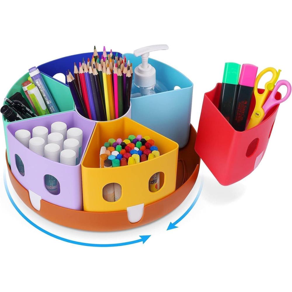 GAMENOTE Rotating Art Supply Storage Organizer, Lazy Susan Office School Supplies for Kids Desk Organizers and Homeschool Supplies Craft Caddy Classroom Organization (Small)(Large  11″d x 5″h)