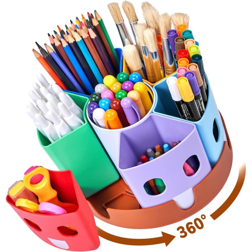 GAMENOTE Rotating Art Supply Storage Organizer, Lazy Susan Office School Supplies for Kids Desk Organizers and Homeschool Supplies Craft Caddy Classroom Organization (Small)(Small  8″d x 5″h)