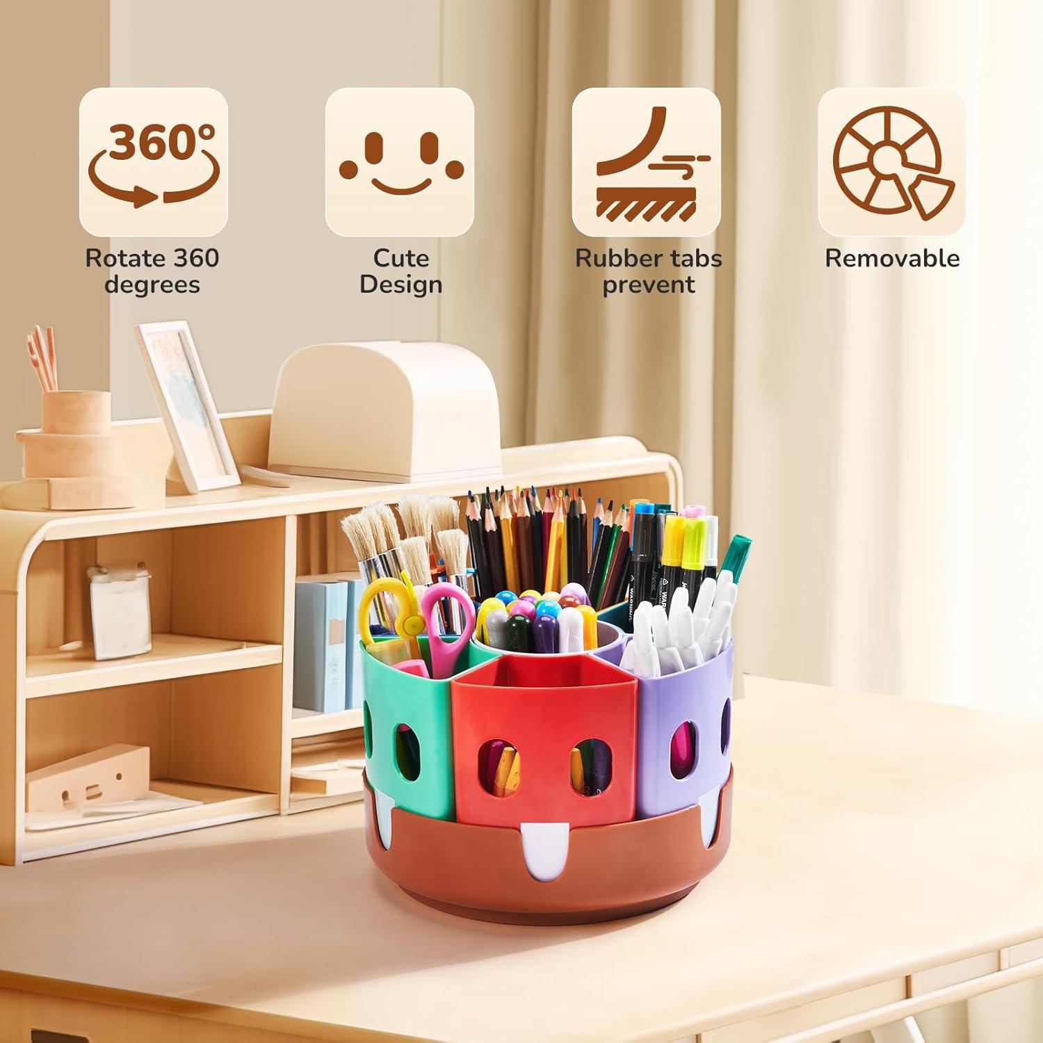 GAMENOTE Rotating Art Supply Storage Organizer, Lazy Susan Office School Supplies for Kids Desk Organizers and Homeschool Supplies Craft Caddy Classroom Organization (Small)(Small  8″d x 5″h)