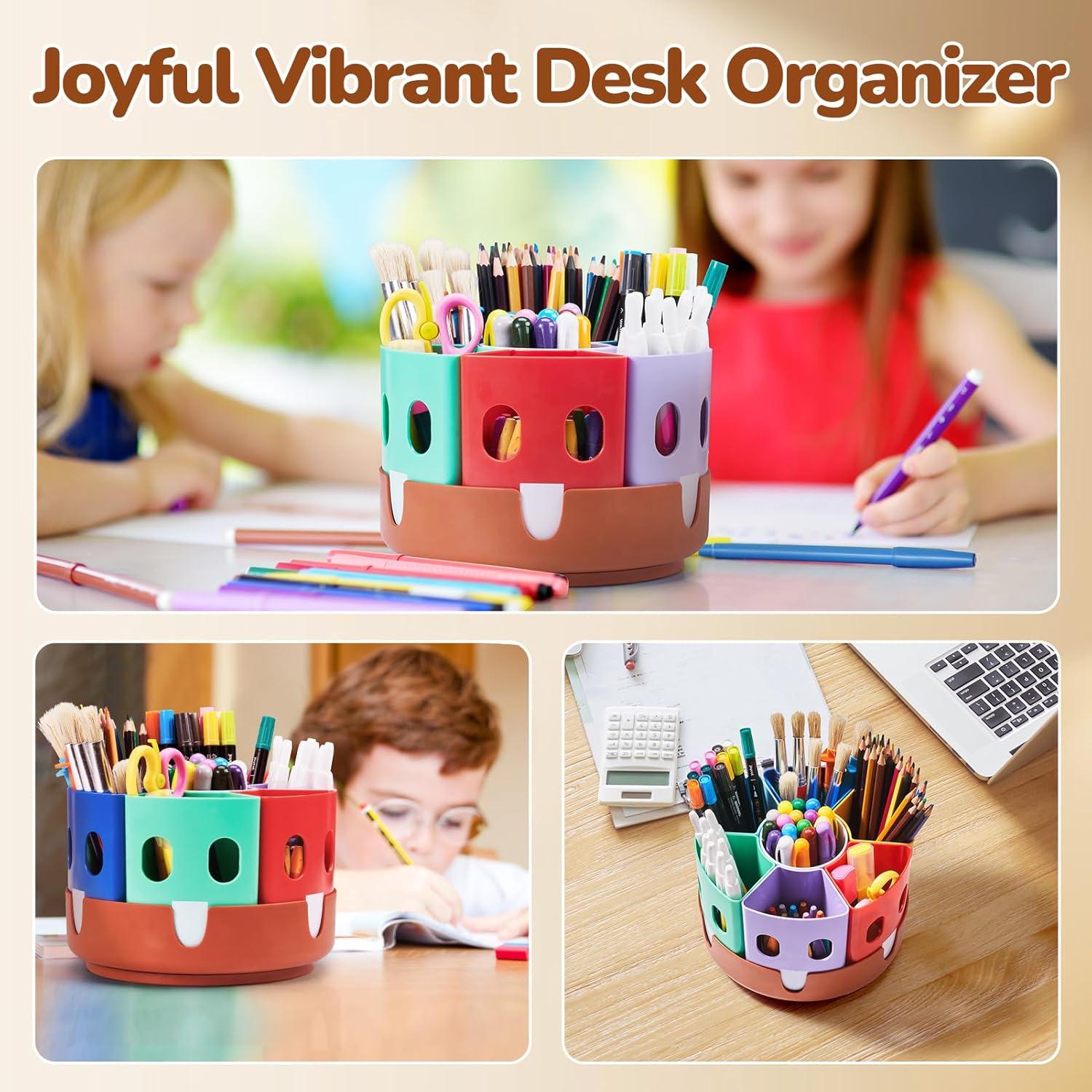 GAMENOTE Rotating Art Supply Storage Organizer, Lazy Susan Office School Supplies for Kids Desk Organizers and Homeschool Supplies Craft Caddy Classroom Organization (Small)(Small  8″d x 5″h)