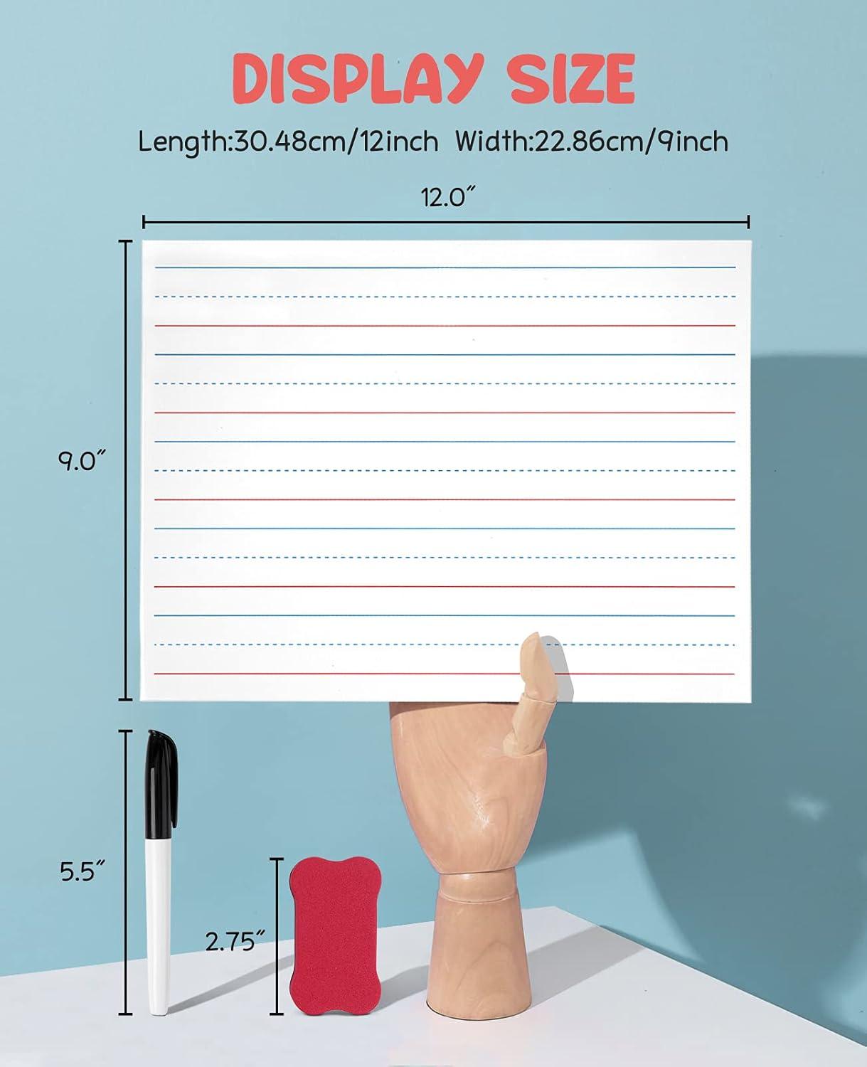 GAMENOTE 6 Pack Magnetic Dry Erase Lap Boards for Kids, 9×12 Double-Sided Lined and Blank Whiteboards with Markers & Erasers, Small Classroom and Homeschool Writing Board(12)