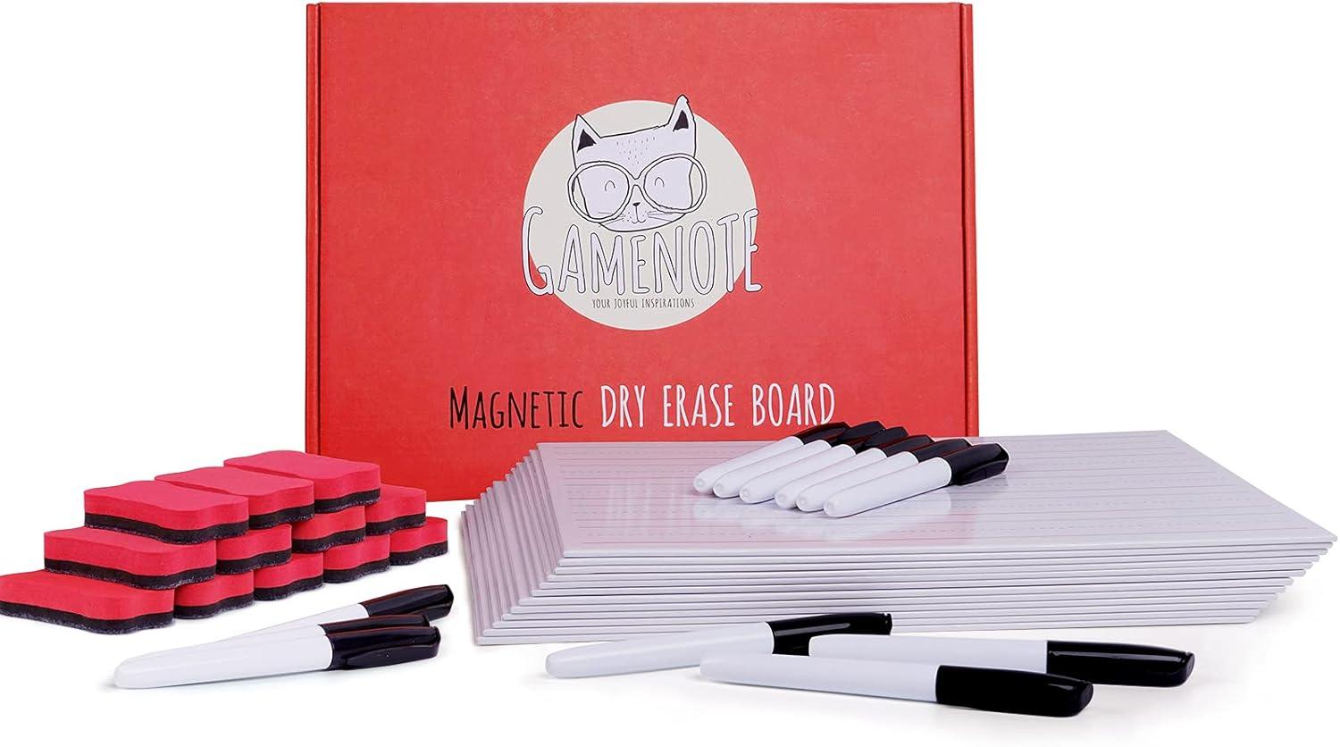 GAMENOTE 6 Pack Magnetic Dry Erase Lap Boards for Kids, 9×12 Double-Sided Lined and Blank Whiteboards with Markers & Erasers, Small Classroom and Homeschool Writing Board(12)