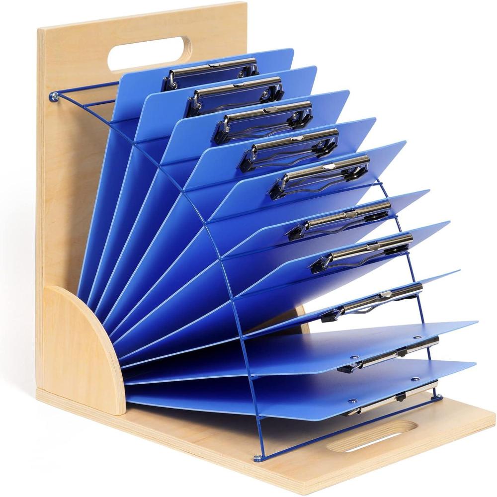 GAMENOTE Clipboard Holder, Wood and Metal Clipboard Holder Stand, Small White Board Storage Rack Organizer for Classroom, Office, Assembly Required (1)(1)