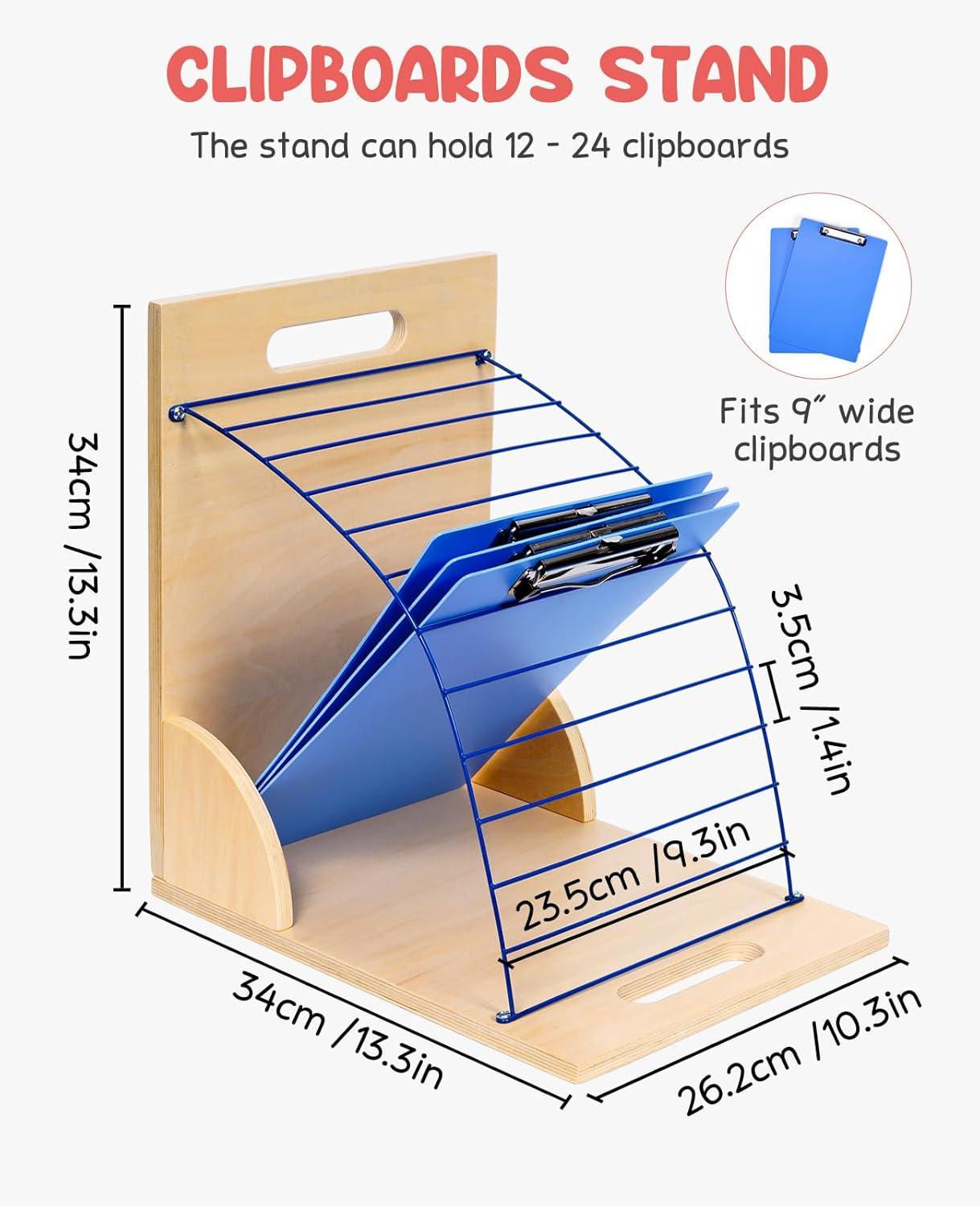 GAMENOTE Clipboard Holder, Wood and Metal Clipboard Holder Stand, Small White Board Storage Rack Organizer for Classroom, Office, Assembly Required (1)(1)