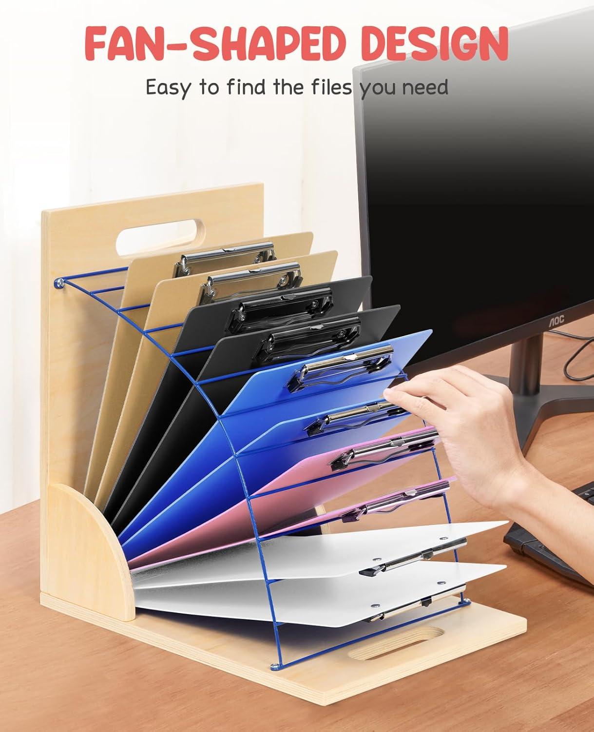 GAMENOTE Clipboard Holder, Wood and Metal Clipboard Holder Stand, Small White Board Storage Rack Organizer for Classroom, Office, Assembly Required (1)(1)