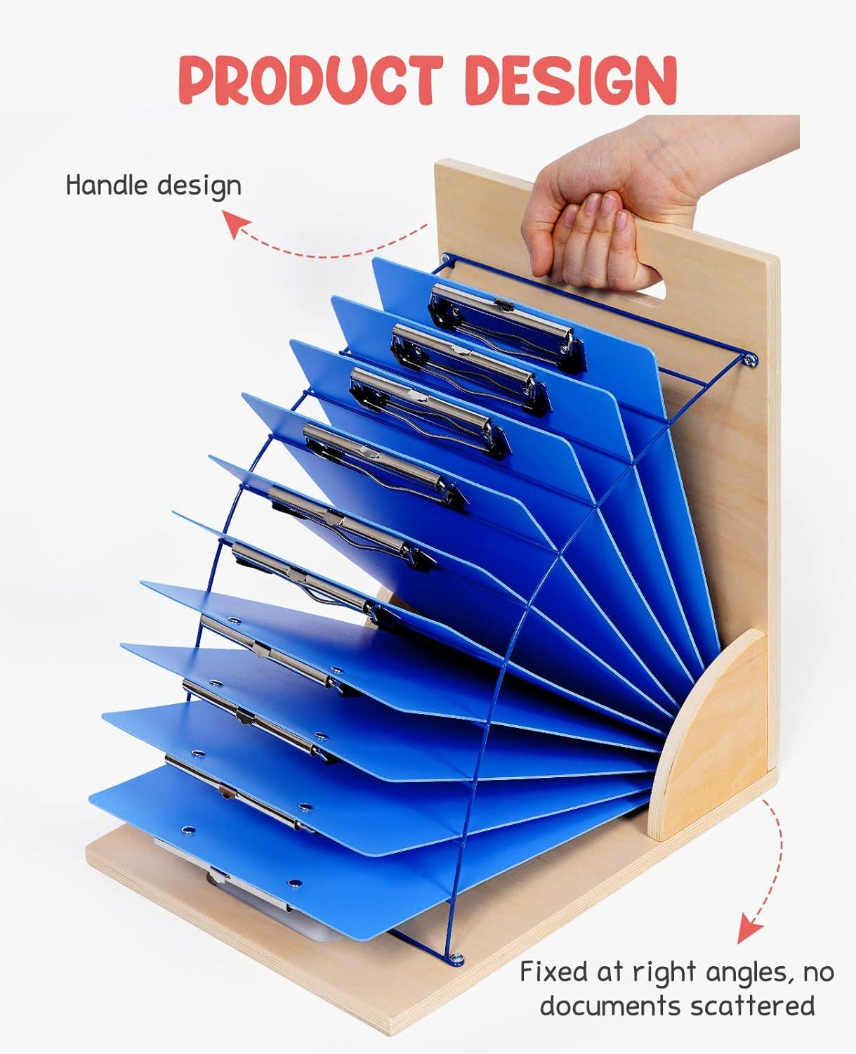 GAMENOTE Clipboard Holder, Wood and Metal Clipboard Holder Stand, Small White Board Storage Rack Organizer for Classroom, Office, Assembly Required (1)(1)