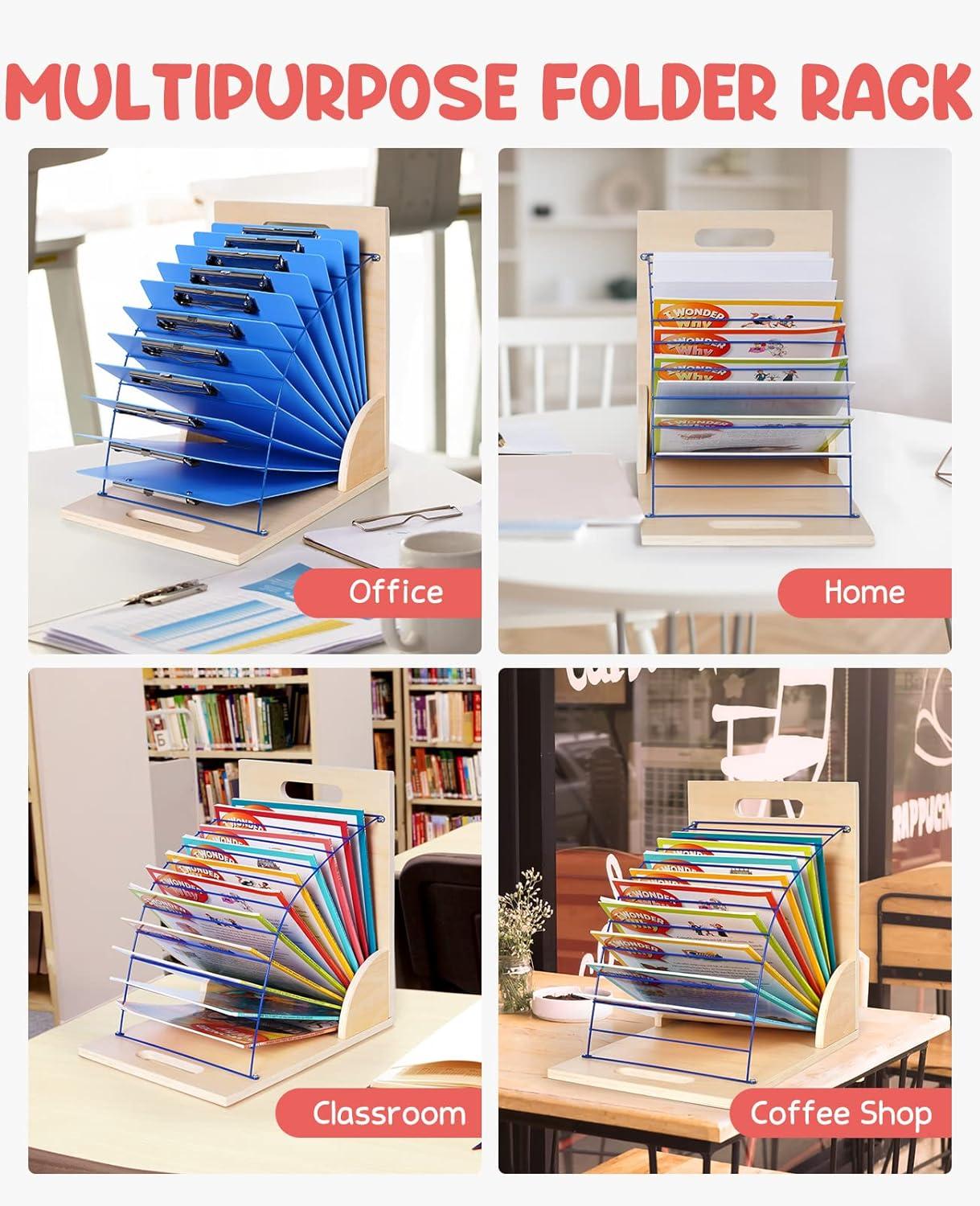 GAMENOTE Clipboard Holder, Wood and Metal Clipboard Holder Stand, Small White Board Storage Rack Organizer for Classroom, Office, Assembly Required (1)(1)