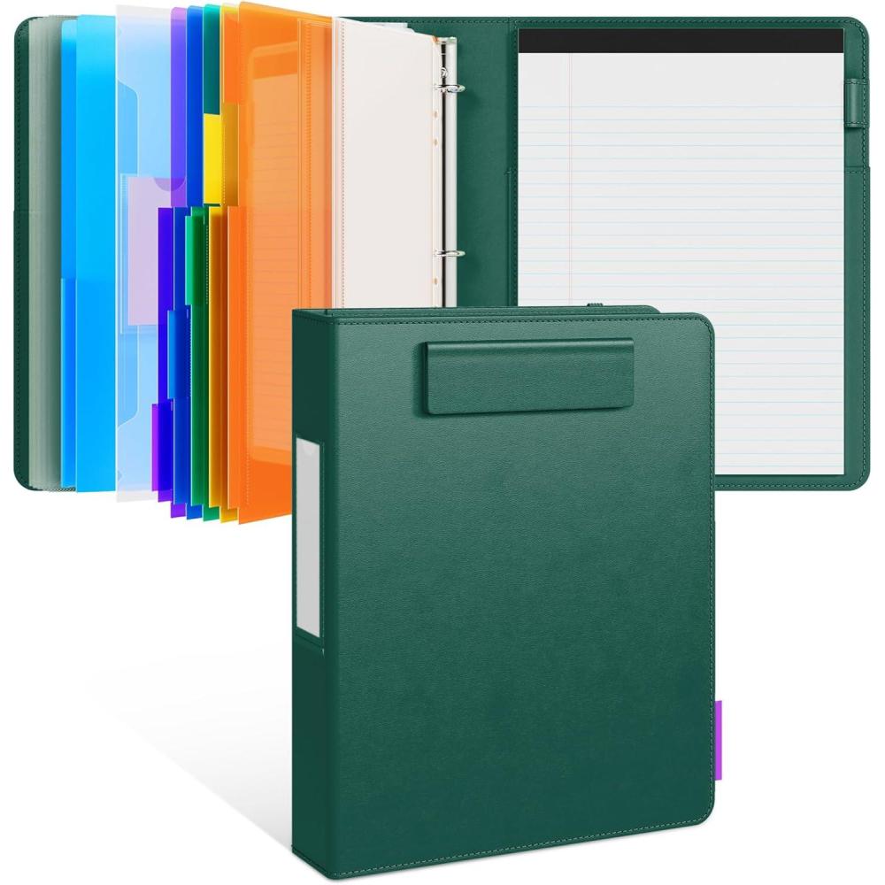 JoyCat 3 Ring Binder Clipboard with Storage,12.4″x10.2″ Magnetic Clipboard Folder with 5 Dividers with Expandable Pockets,Refillable Lined Notepad (11″ x 8.5″),Ideal for School Office Nursing (Flower)(Dark Green)