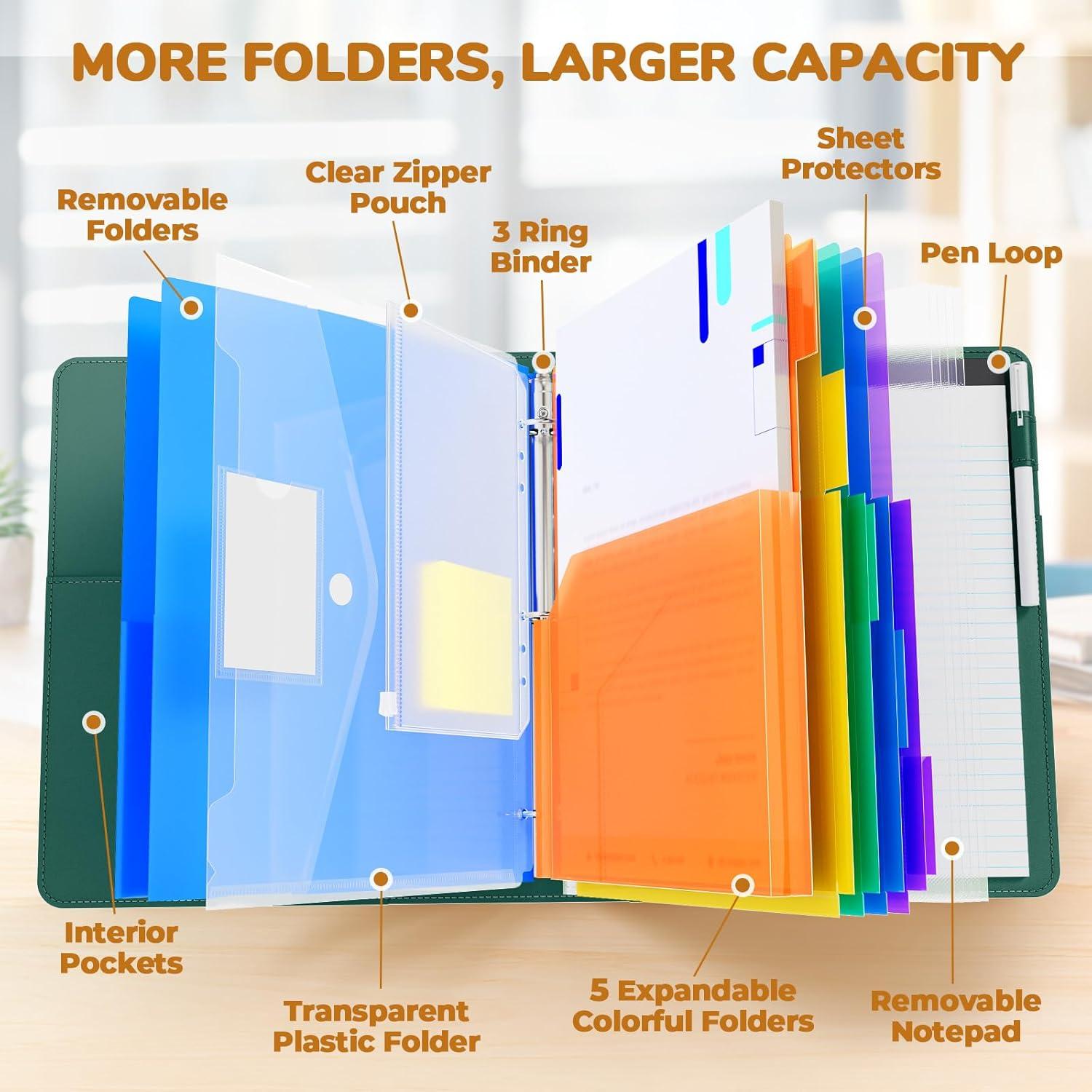 JoyCat 3 Ring Binder Clipboard with Storage,12.4″x10.2″ Magnetic Clipboard Folder with 5 Dividers with Expandable Pockets,Refillable Lined Notepad (11″ x 8.5″),Ideal for School Office Nursing (Flower)(Dark Green)