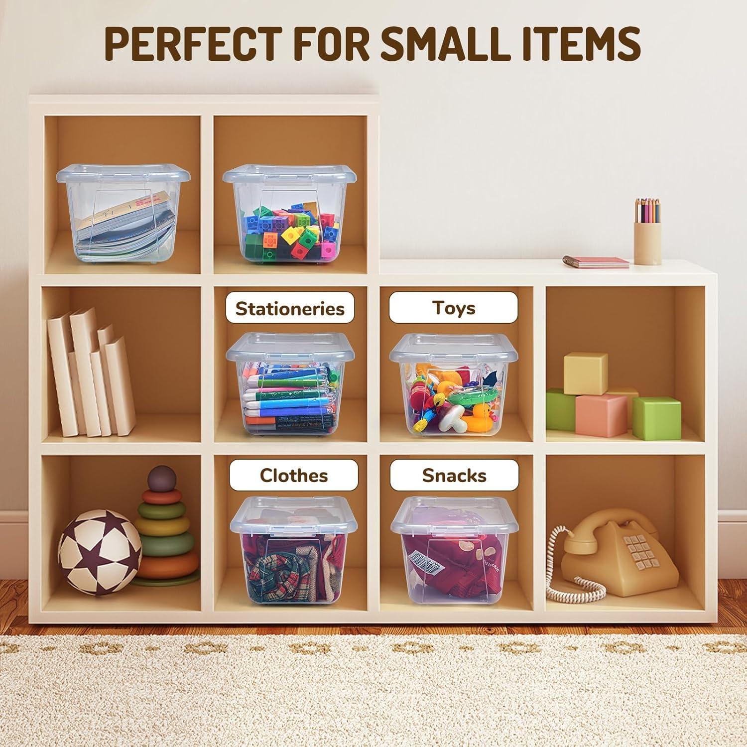 GAMENOTE 6 Quart Open Storage Bins – 6 Pack Rainbow Plastic Stackable Bins for Classroom & Kids Toy Organization with Removable Labeling Stickers, Opaque Shoe Box Size Containers for Crafts & Building(6)