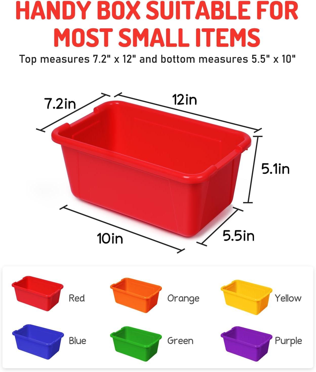 GAMENOTE 6 Quart Open Storage Bins – 6 Pack Rainbow Plastic Stackable Bins for Classroom & Kids Toy Organization with Removable Labeling Stickers, Opaque Shoe Box Size Containers for Crafts & Building(6)
