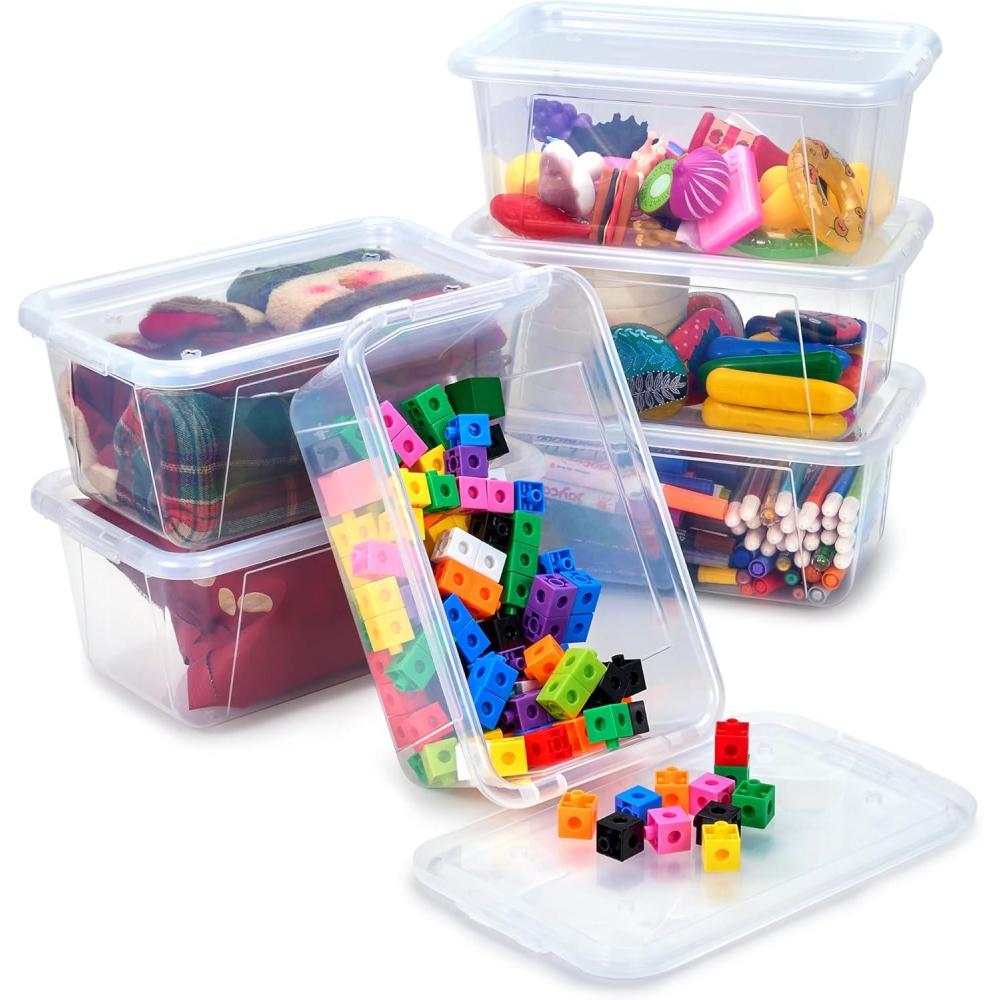 GAMENOTE 6 Quart Storage Bins with Lids,6 Pack Rainbow Plastic Latching Box for Classroom&Kids Toy Storage Opaque Stackable Shoe Box Size Containers for STEM Morning Tubs, Crafts & Building Blocks(6)
