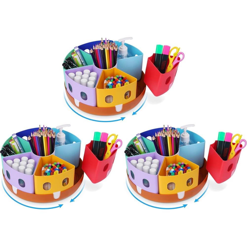 GAMENOTE Rotating Art Supply Storage Organizer, Lazy Susan Office School Supplies for Kids Desk Organizers and Homeschool Supplies Craft Caddy Classroom Organization (Small)(Large  11″d x 5″h (Pack of 3))