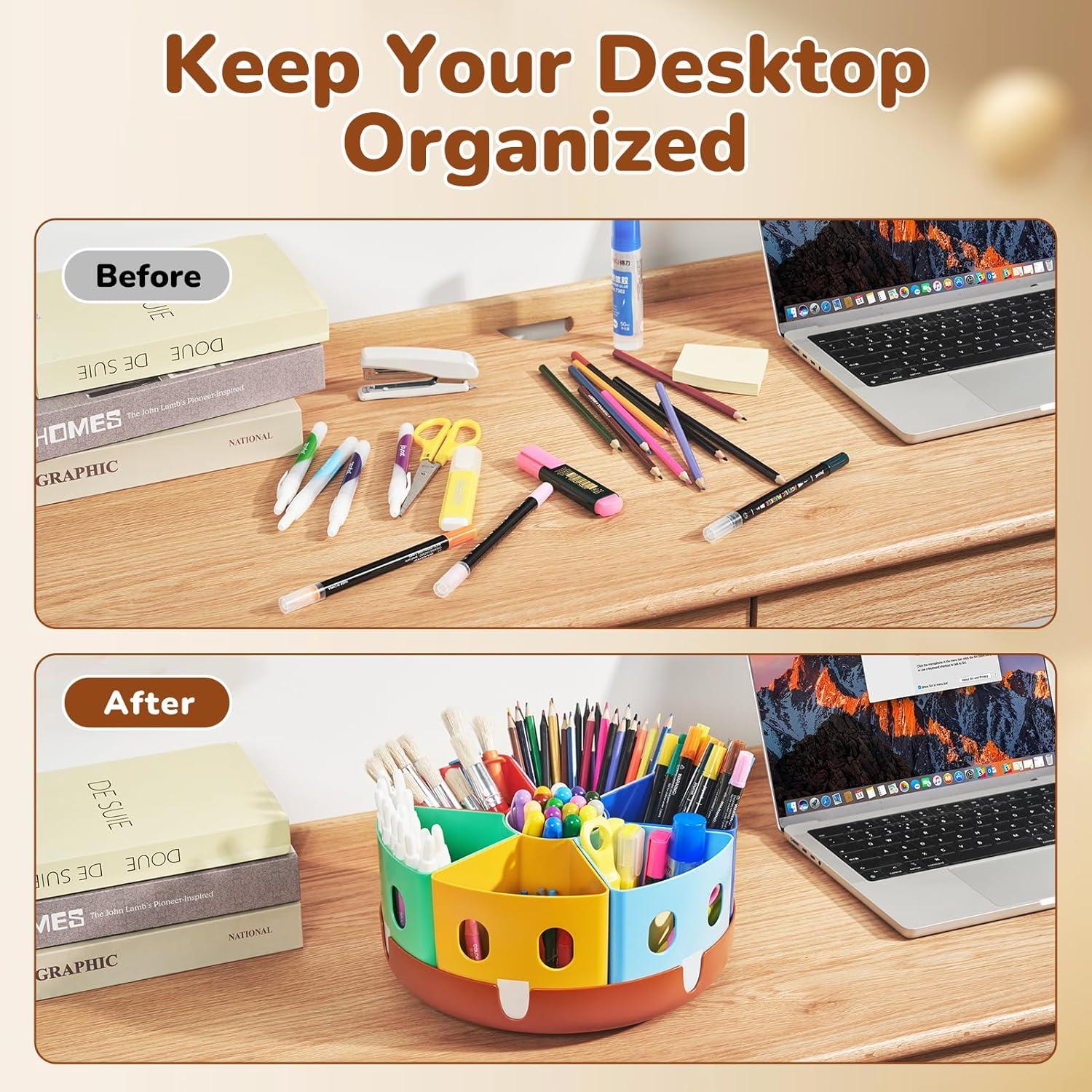 GAMENOTE Rotating Art Supply Storage Organizer, Lazy Susan Office School Supplies for Kids Desk Organizers and Homeschool Supplies Craft Caddy Classroom Organization (Small)(Large  11″d x 5″h (Pack of 3))