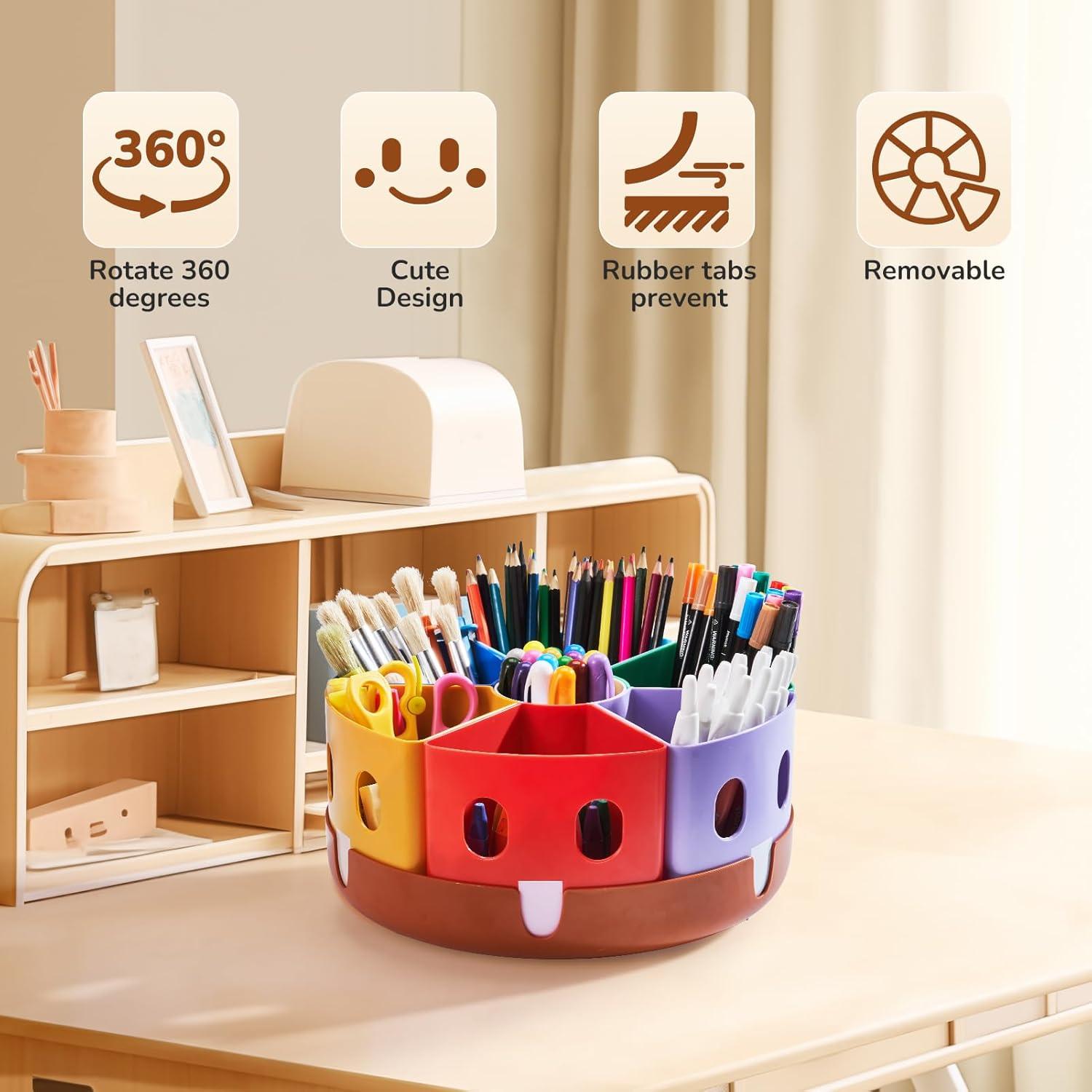 GAMENOTE Rotating Art Supply Storage Organizer, Lazy Susan Office School Supplies for Kids Desk Organizers and Homeschool Supplies Craft Caddy Classroom Organization (Small)(Large  11″d x 5″h (Pack of 3))