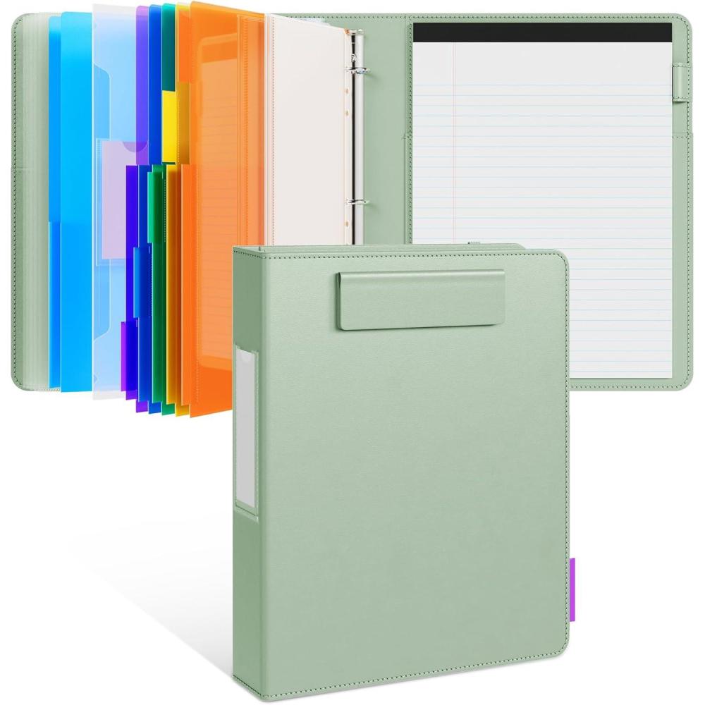 JoyCat 3 Ring Binder Clipboard with Storage,12.4″x10.2″Magnetic Clipboard Folder with 5 Expandable Folders,Refillable Lined Notepad (11″ x 8.5″),Ideal for School Office Nursing(Pink)(Grass Green)