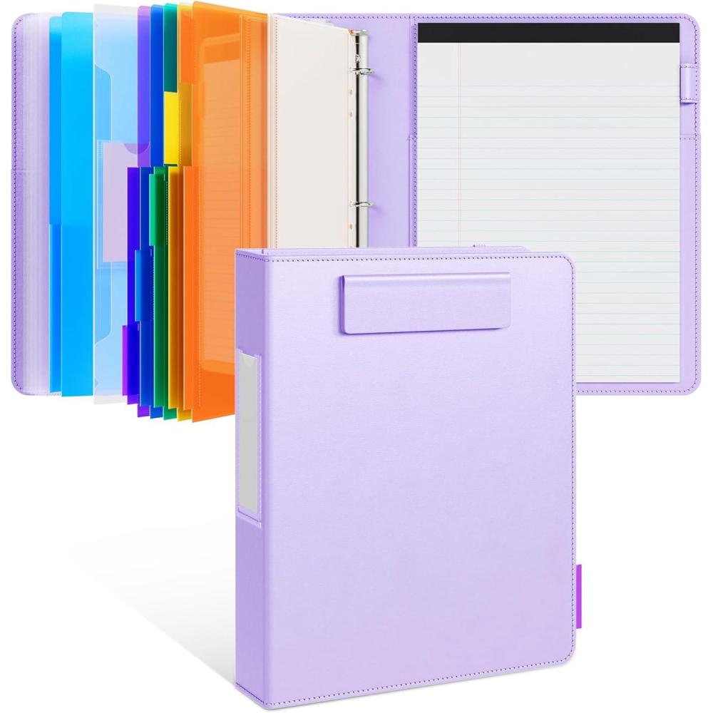 JoyCat 3 Ring Binder Clipboard with Storage,12.4″x10.2″ Magnetic Clipboard Folder with 5 Dividers with Expandable Pockets,Refillable Lined Notepad (11″ x 8.5″),Ideal for School Office Nursing (Flower)(Purple)