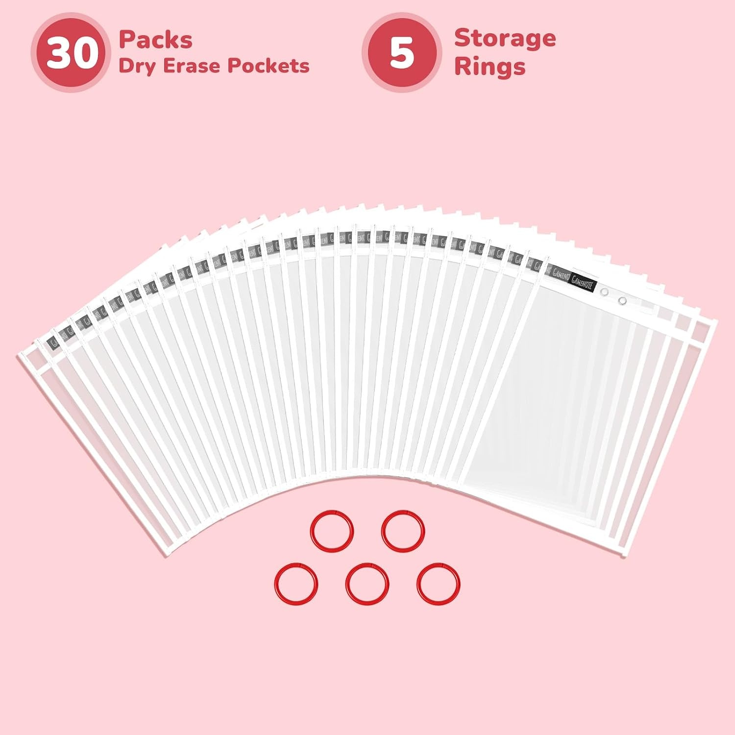 Gamenote 30 Pack White Dry Erase Pockets with 5 Rings, 10×14 Oversized Reusable Plastic Sleeves, Clear Sheet Protectors, Teacher Supplies for Classroom Organization(White)
