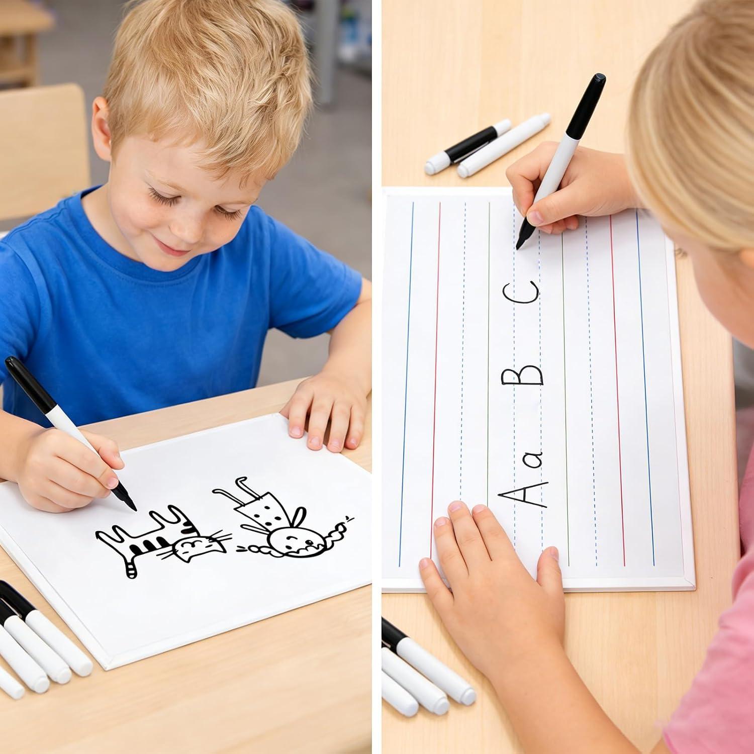 GAMENOTE 6 Pack Magnetic Dry Erase Lap Boards for Kids, 9×12 Double-Sided Lined and Blank Whiteboards with Markers & Erasers, Small Classroom and Homeschool Writing Board(6)