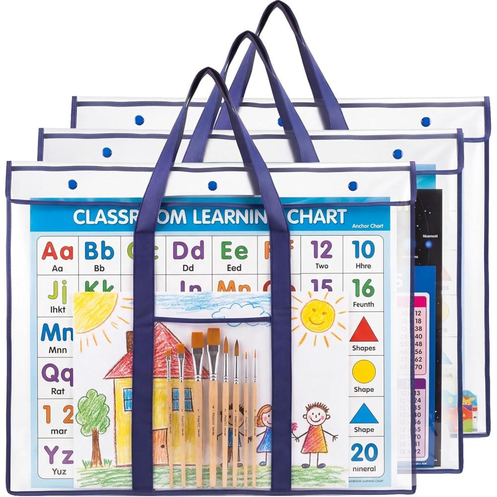 GAMENOTE 2 Pack Large Poster Storage Bag (31.5″×25.5″) Bulletin Board Holder Art Portfolio Container for Teachers Classroom Organization(3)
