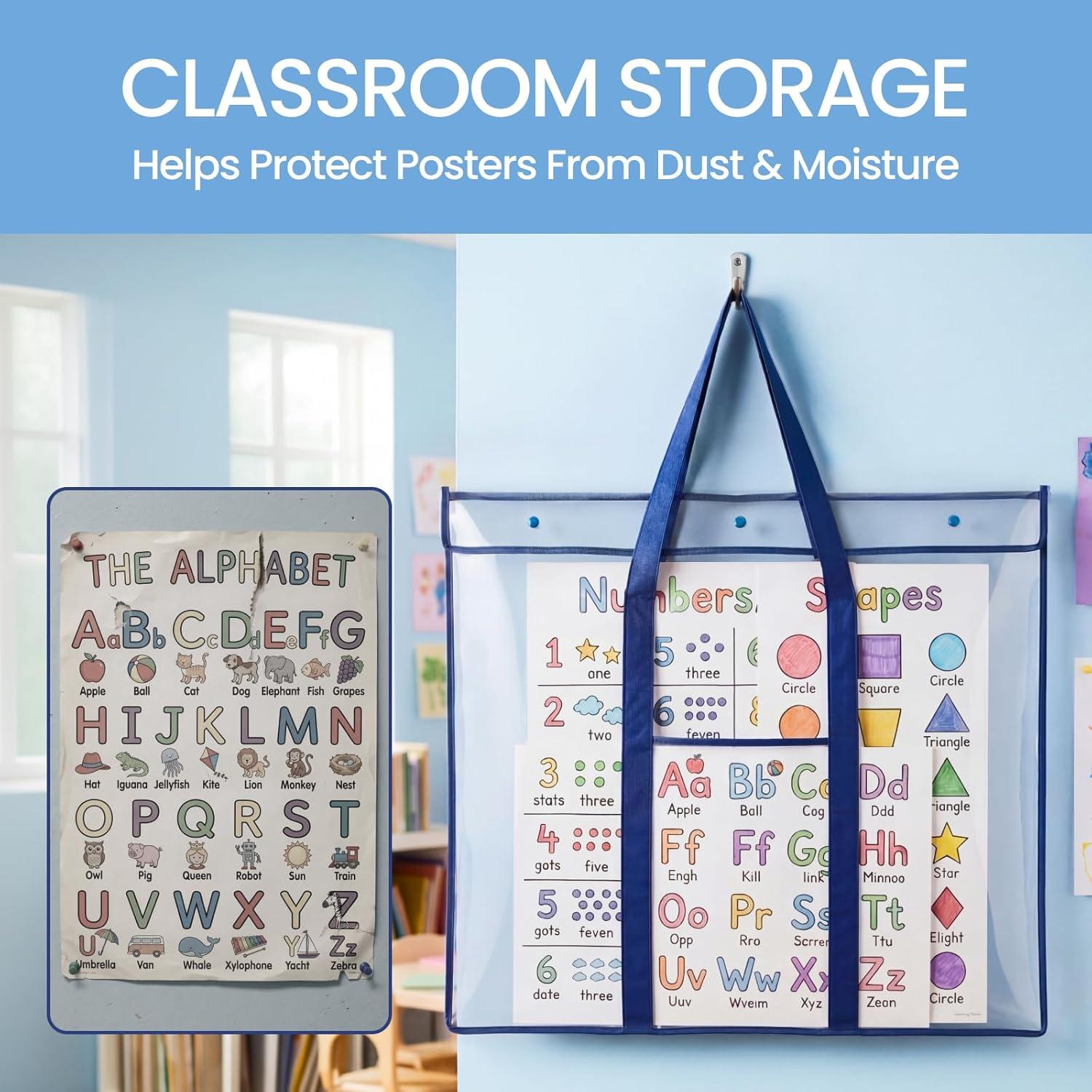 GAMENOTE 2 Pack Large Poster Storage Bag (31.5″×25.5″) Bulletin Board Holder Art Portfolio Container for Teachers Classroom Organization(3)