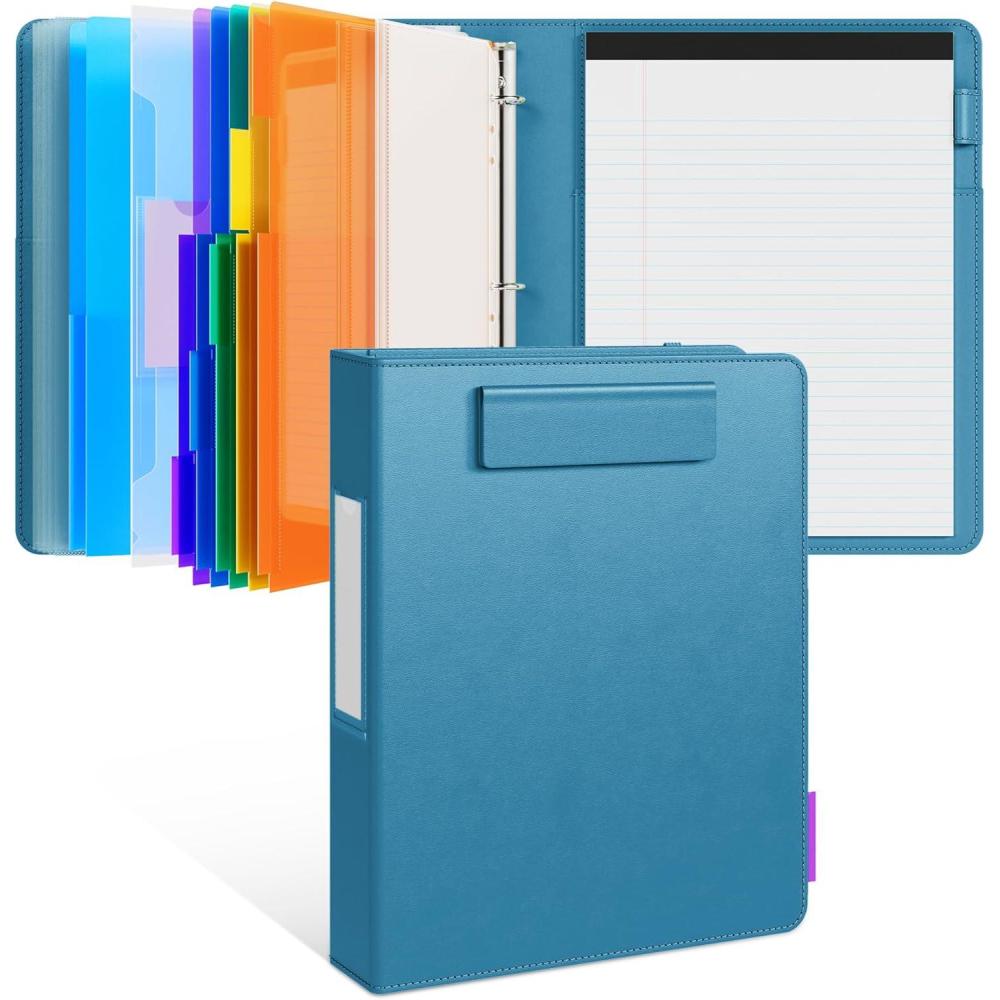 JoyCat 3 Ring Binder Clipboard with Storage,12.4″x10.2″ Magnetic Clipboard Folder with 5 Dividers with Expandable Pockets,Refillable Lined Notepad (11″ x 8.5″),Ideal for School Office Nursing (Flower)(Dark Blue)