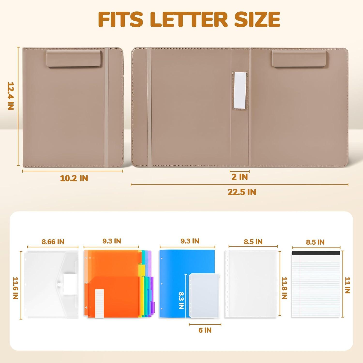 JoyCat 3 Ring Binder Clipboard with Storage,12.4″x10.2″ Magnetic Clipboard Folder with 5 Dividers with Expandable Pockets,Refillable Lined Notepad (11″ x 8.5″),Ideal for School Office Nursing (Flower)(Khaki)