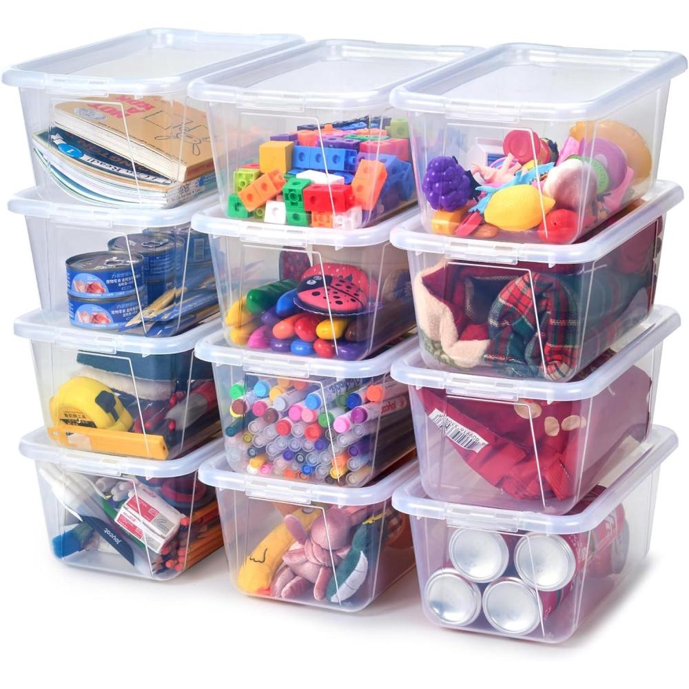 GAMENOTE 6 Quart Storage Bins with Lids,6 Pack Rainbow Plastic Latching Box for Classroom&Kids Toy Storage Opaque Stackable Shoe Box Size Containers for STEM Morning Tubs, Crafts & Building Blocks(12)