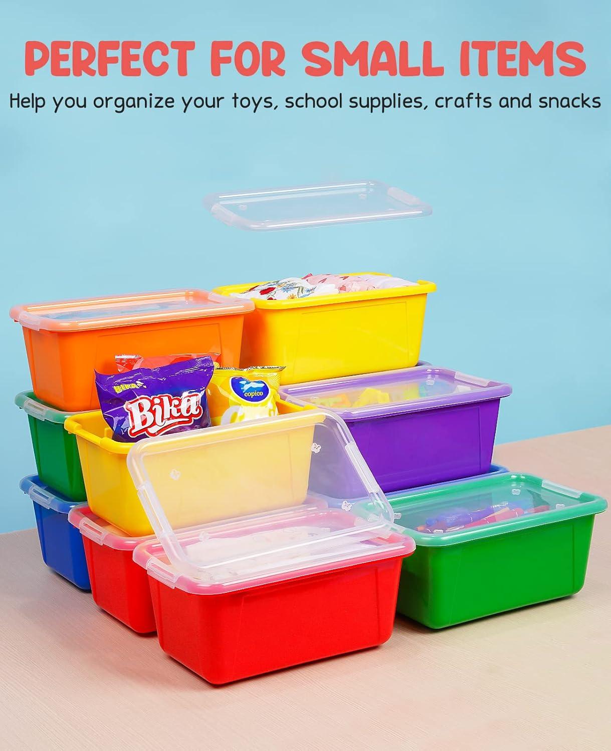 GAMENOTE 6 Quart Storage Bins with Lids,6 Pack Rainbow Plastic Latching Box for Classroom&Kids Toy Storage Opaque Stackable Shoe Box Size Containers for STEM Morning Tubs, Crafts & Building Blocks(12)
